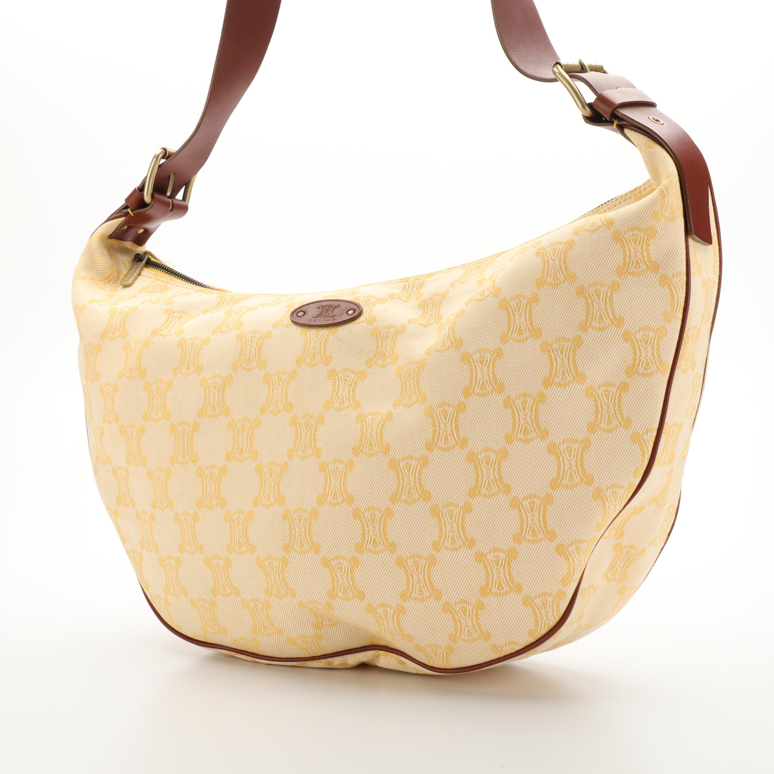 Celine Hobo Bag in Yellow Macadam Canvas and Leather