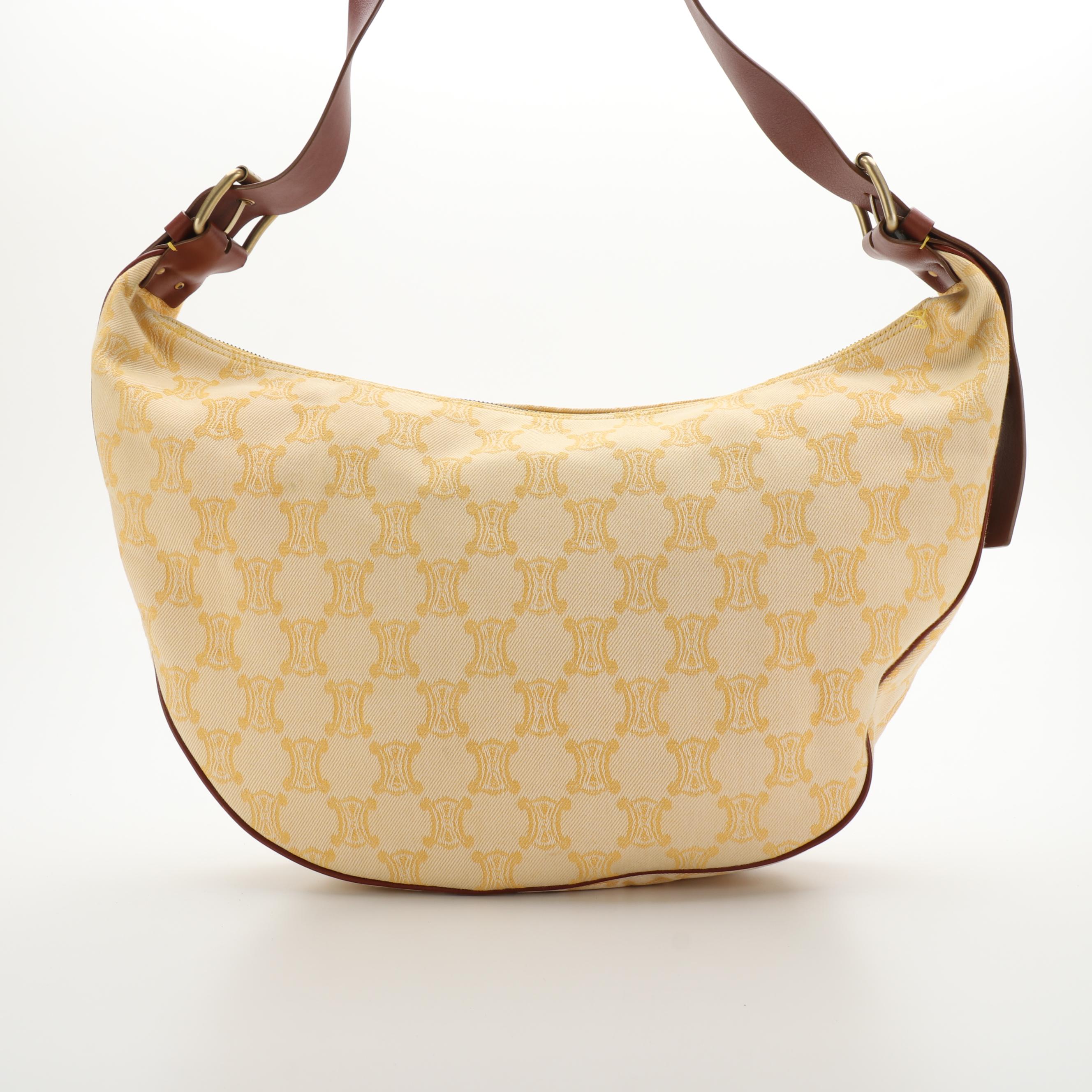 Celine Hobo Bag in Yellow Macadam Canvas and Leather