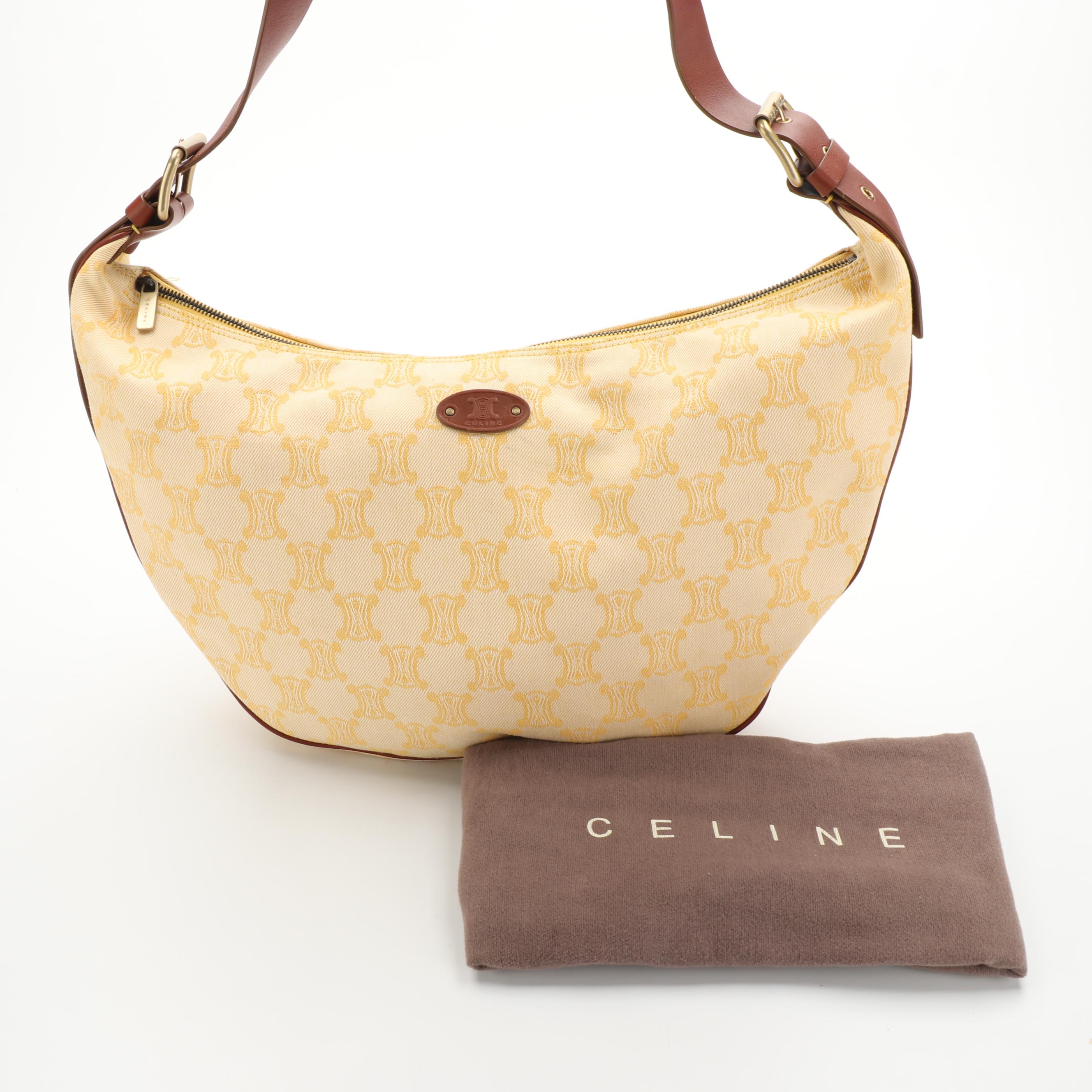 Celine Hobo Bag in Yellow Macadam Canvas and Leather