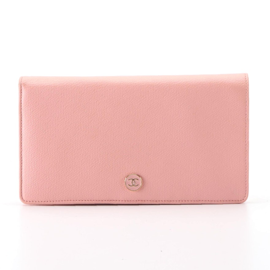 Chanel Pink Leather Checkbook Cover with Box