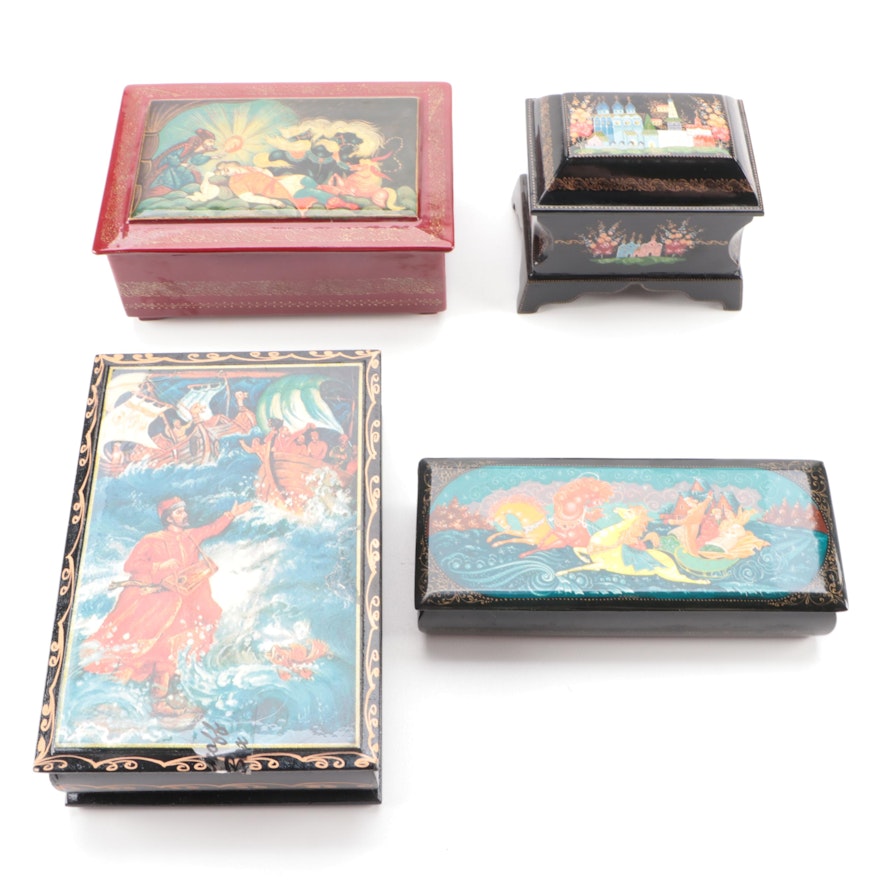 Russian Lacquer Fairy Tale and Troika Boxes