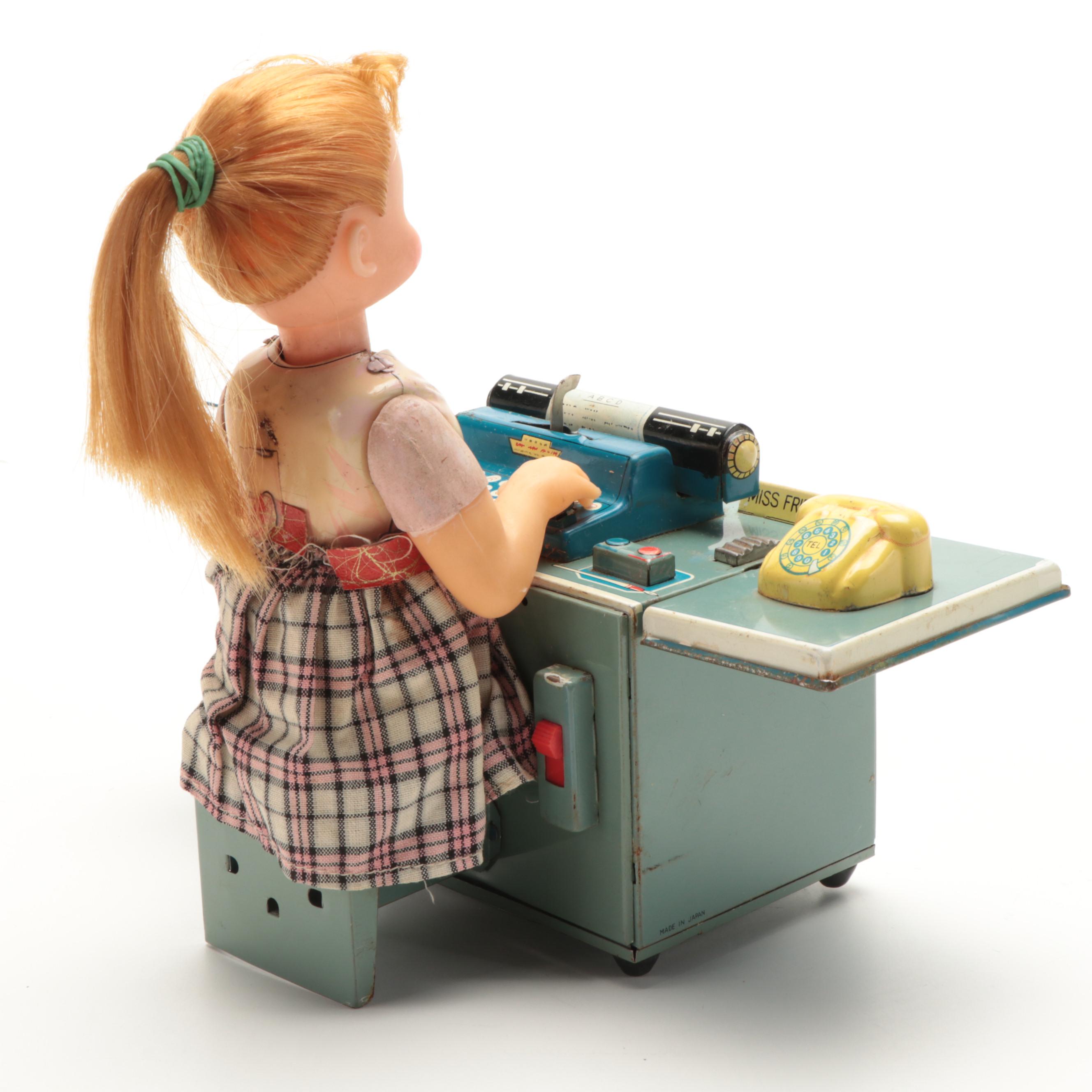 Linemar Japanese Tin Lithograph "Miss Friday" Battery Operated Typist