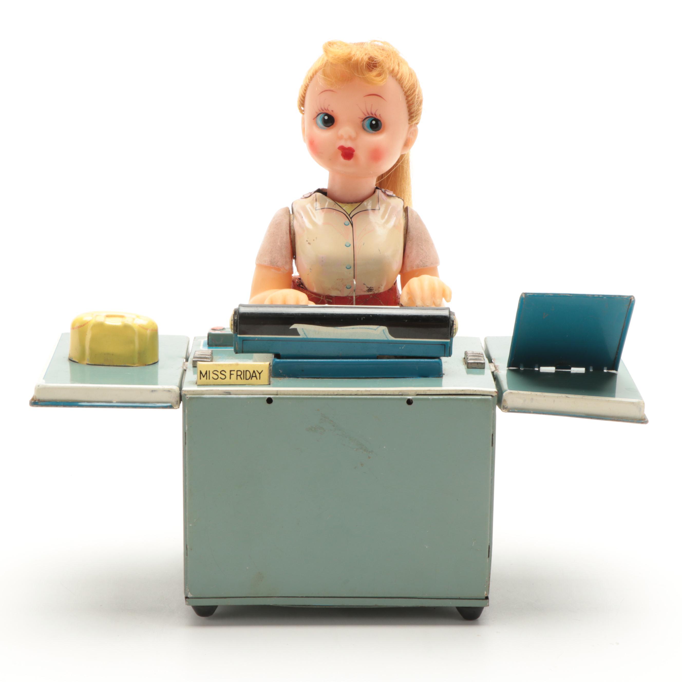 Linemar Japanese Tin Lithograph "Miss Friday" Battery Operated Typist