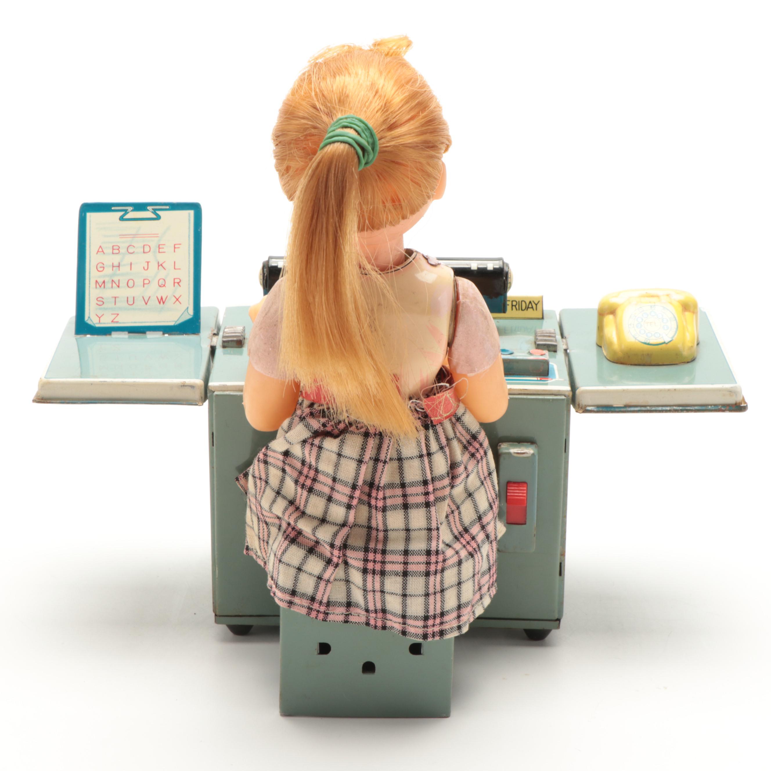 Linemar Japanese Tin Lithograph "Miss Friday" Battery Operated Typist