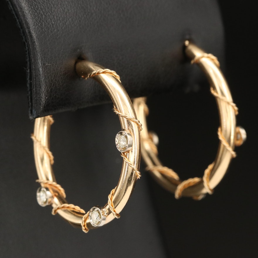 14K 0.27 CTW Diamond Hoop Earrings with Rope Detail