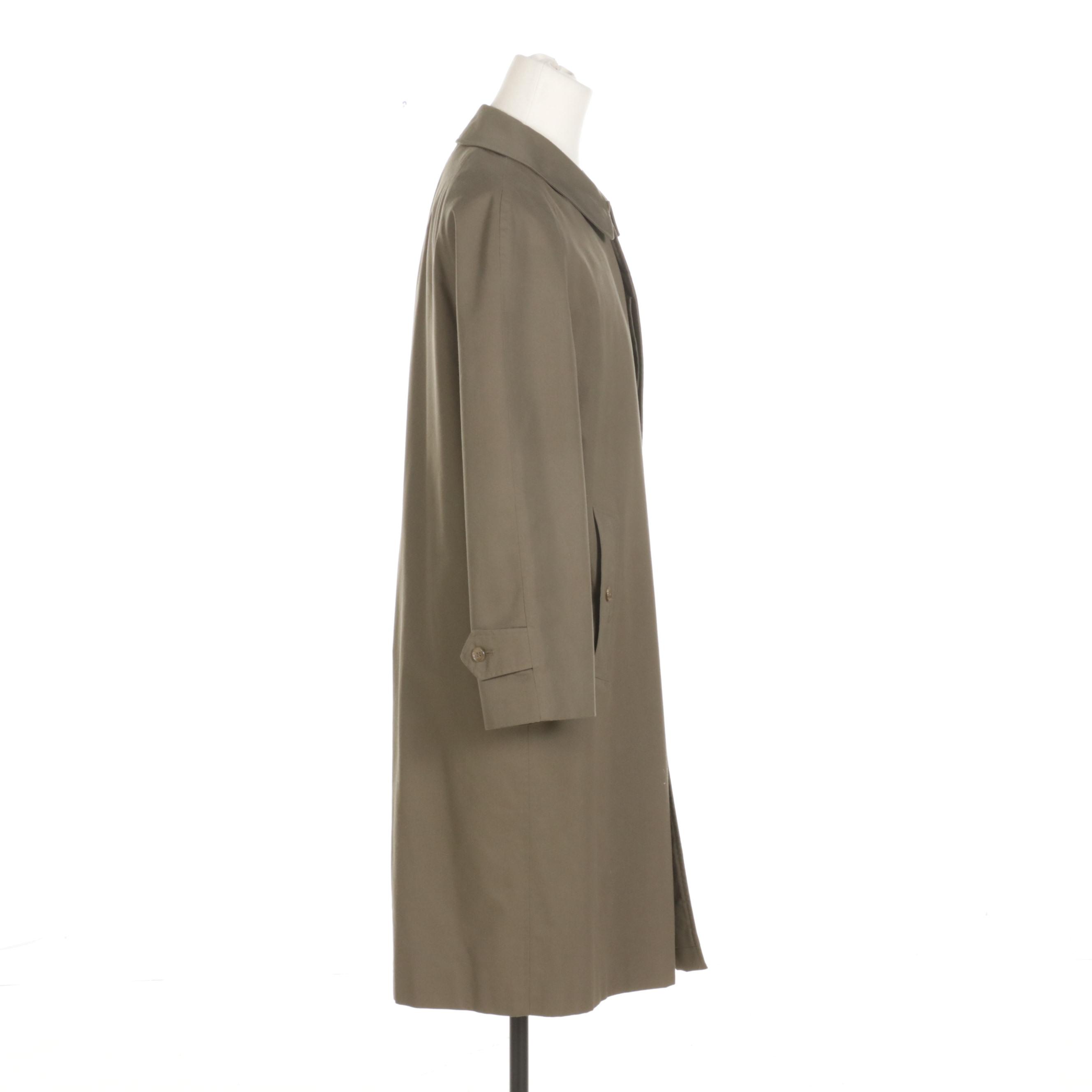 Men's Burberrys' Olive Green Gabardine Trench Coat with Nova Check Lining