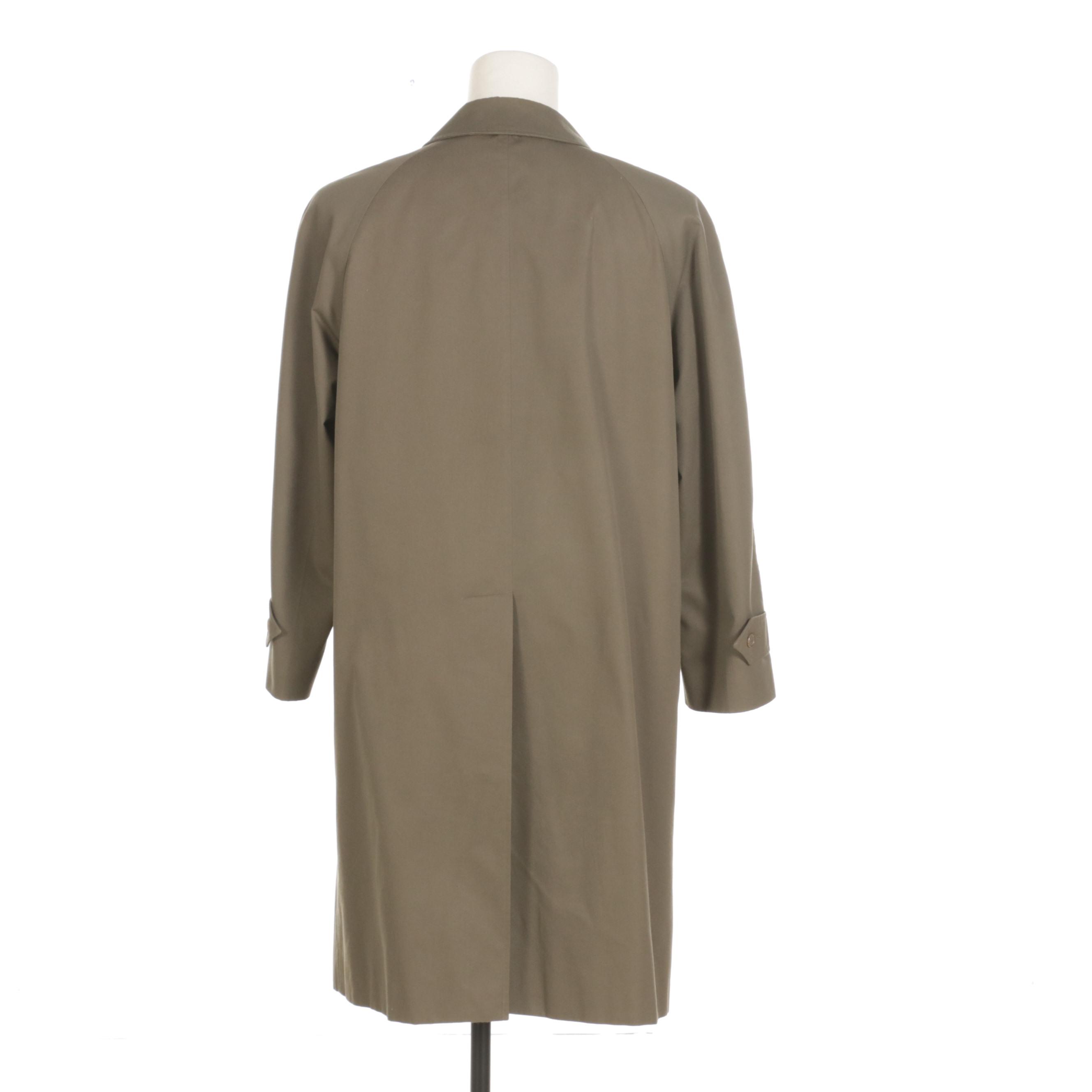 Men's Burberrys' Olive Green Gabardine Trench Coat with Nova Check Lining