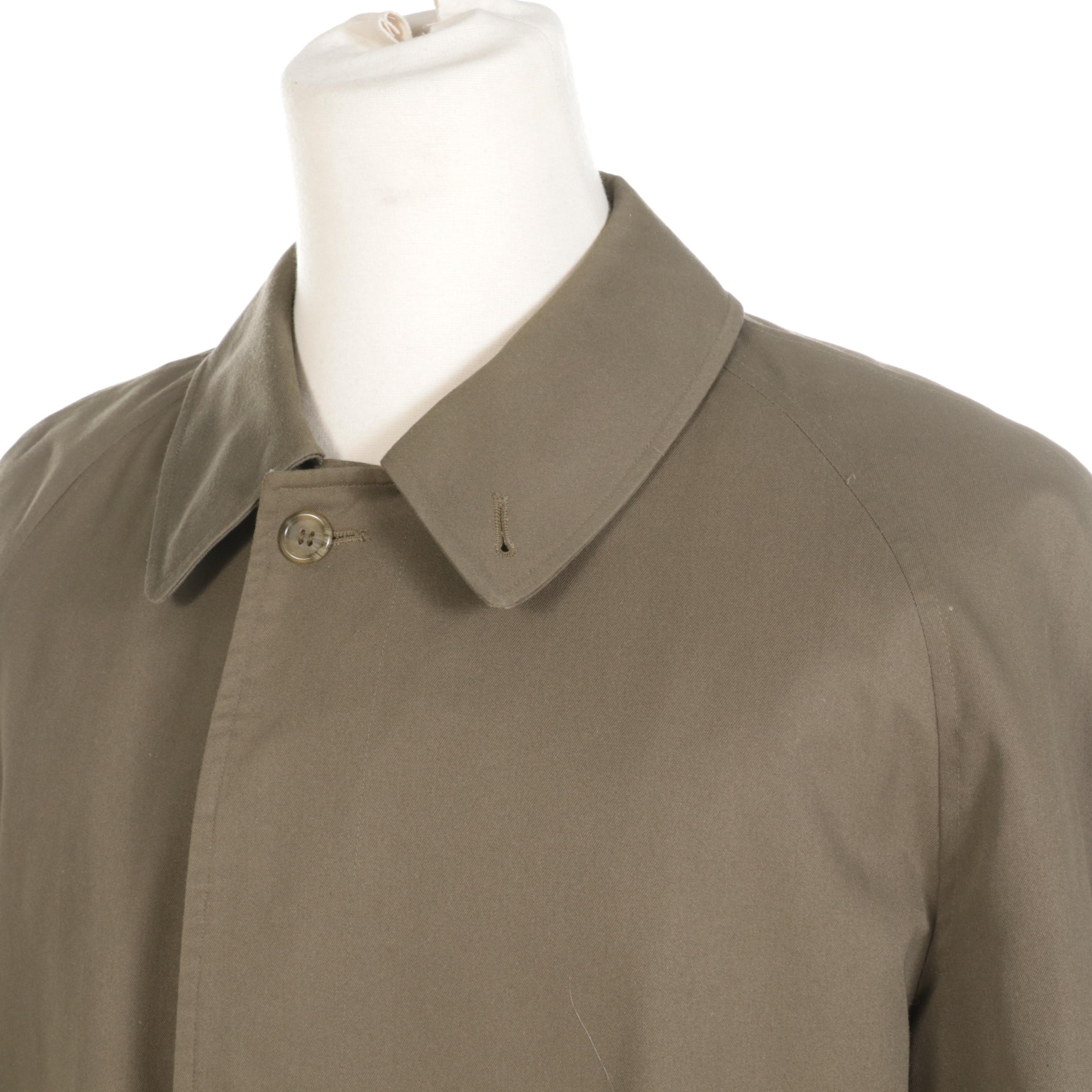 Men's Burberrys' Olive Green Gabardine Trench Coat with Nova Check Lining