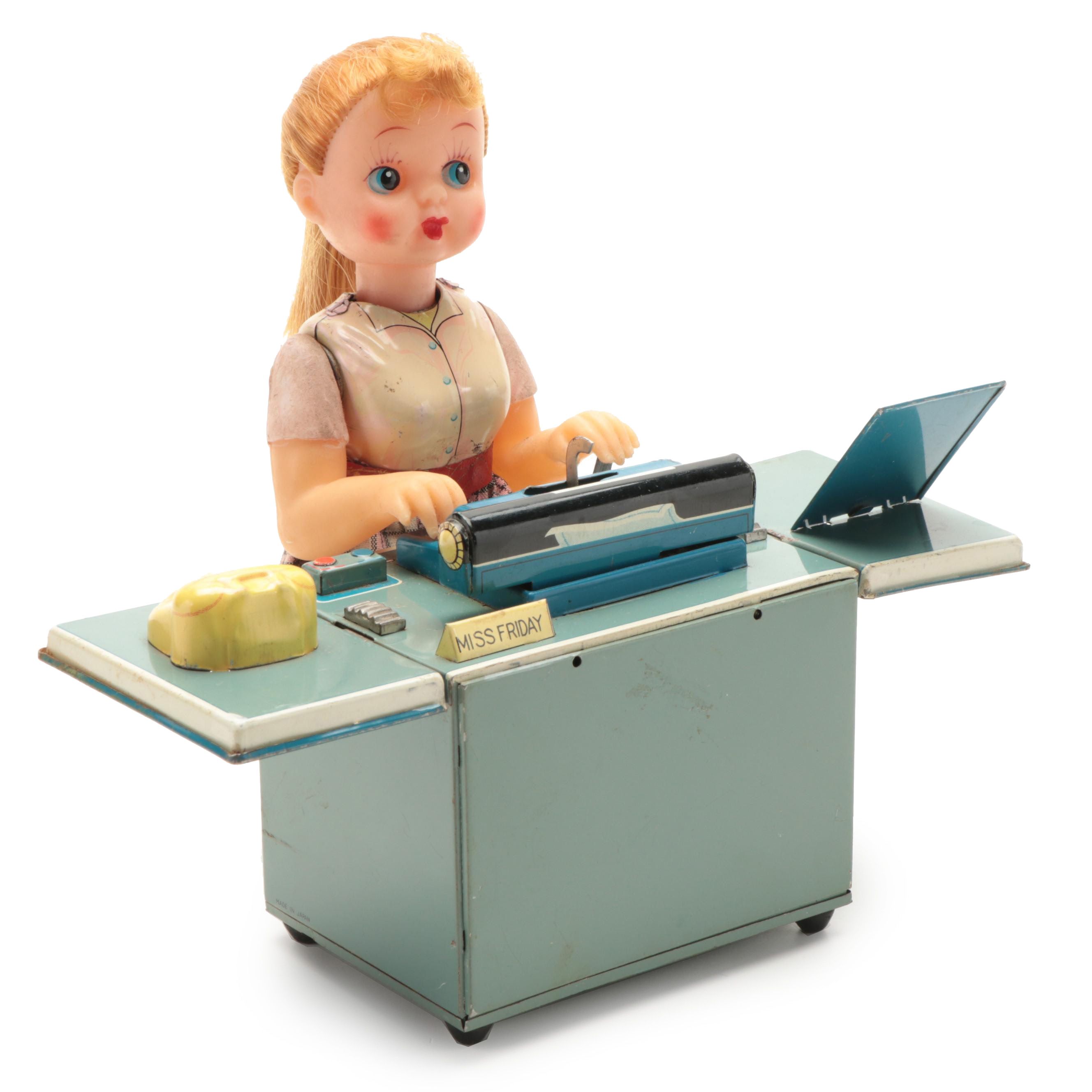 Linemar Japanese Tin Lithograph "Miss Friday" Battery Operated Typist