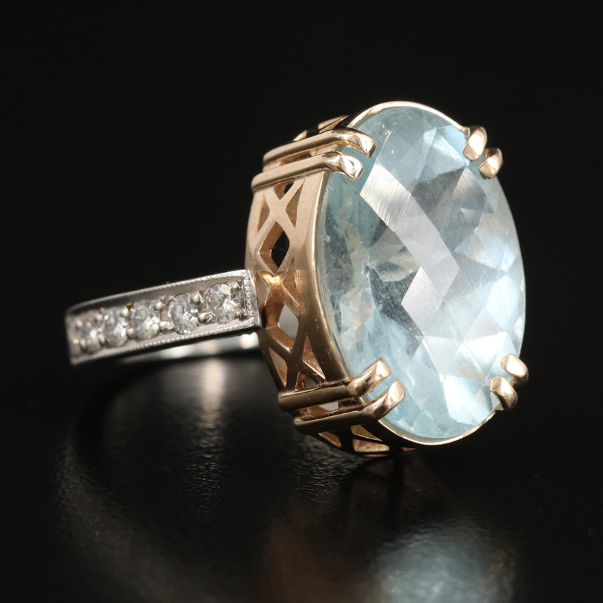 Platinum and 14K 13.75 CT Aquamarine and Diamond Ring