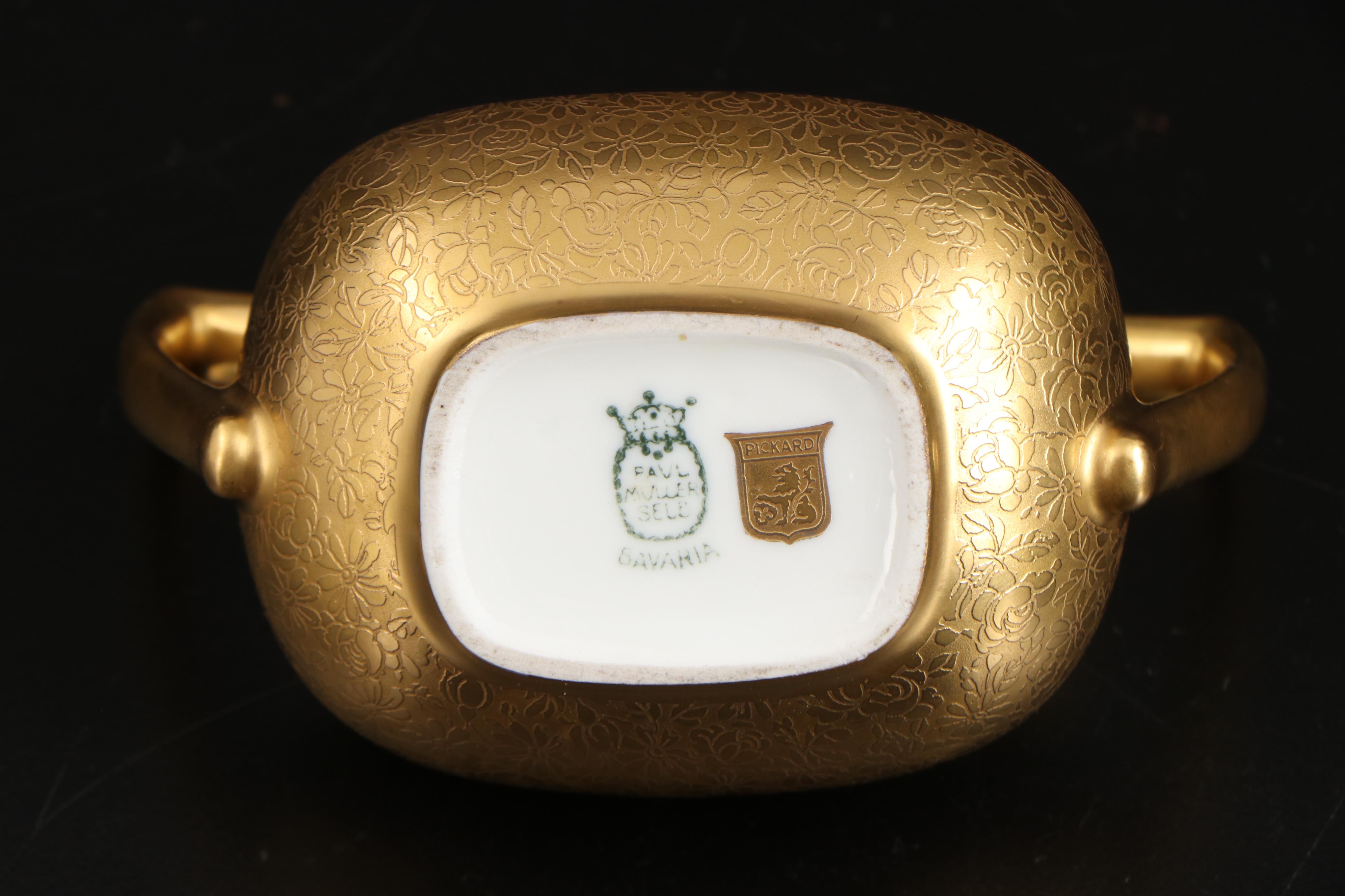 Pickard Cream and Sugar Set with Other Gold Encrusted Condensed Milk Jar