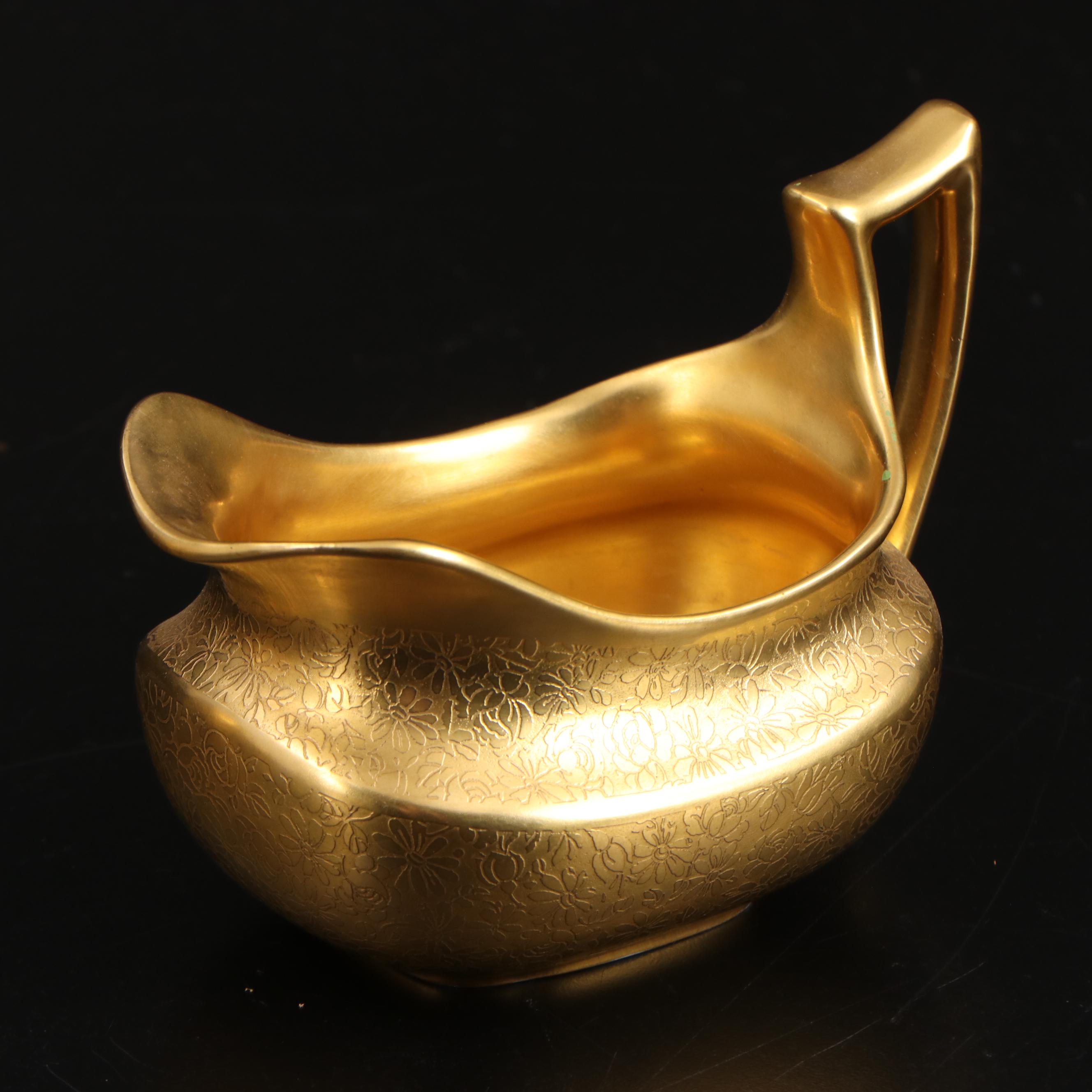 Pickard Cream and Sugar Set with Other Gold Encrusted Condensed Milk Jar