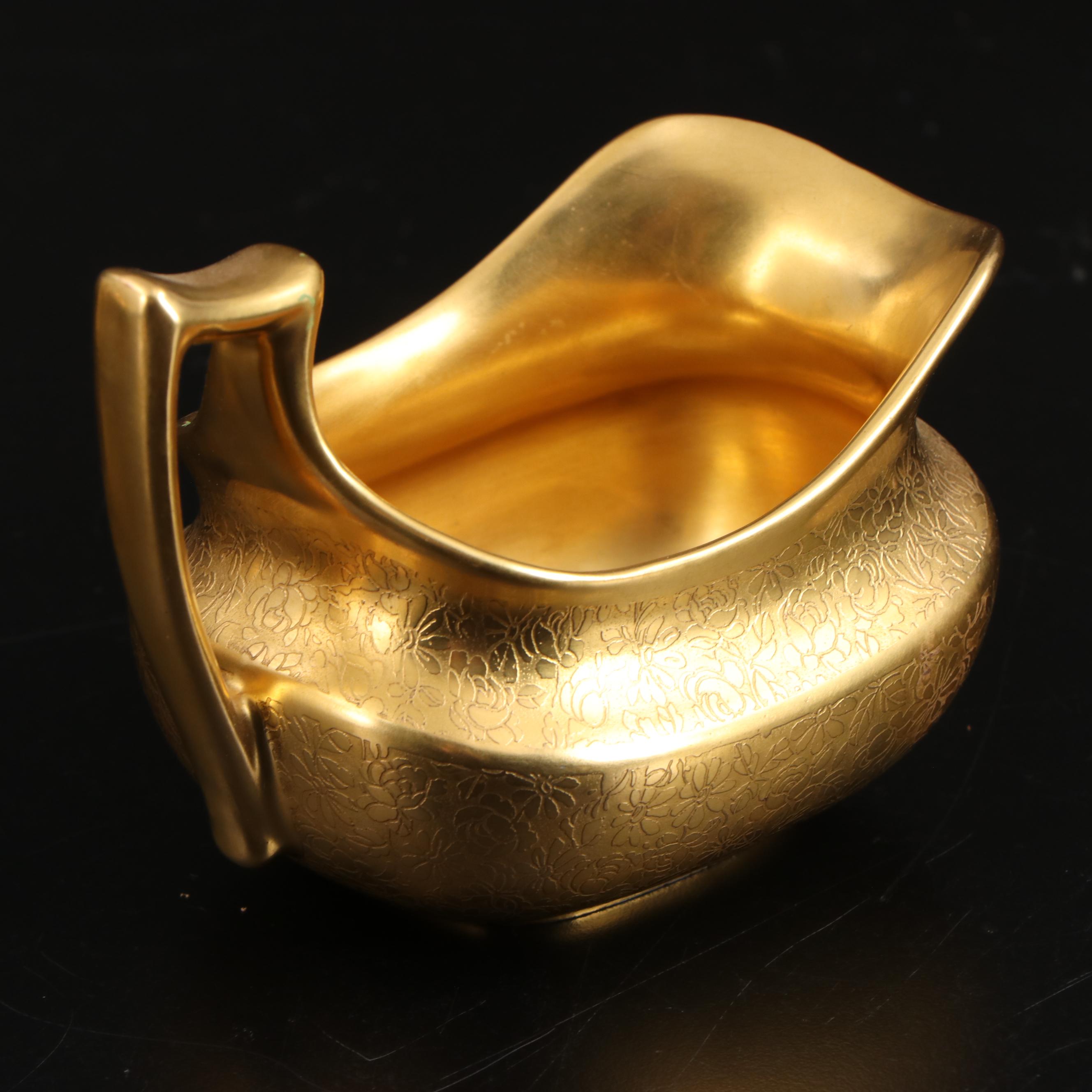 Pickard Cream and Sugar Set with Other Gold Encrusted Condensed Milk Jar