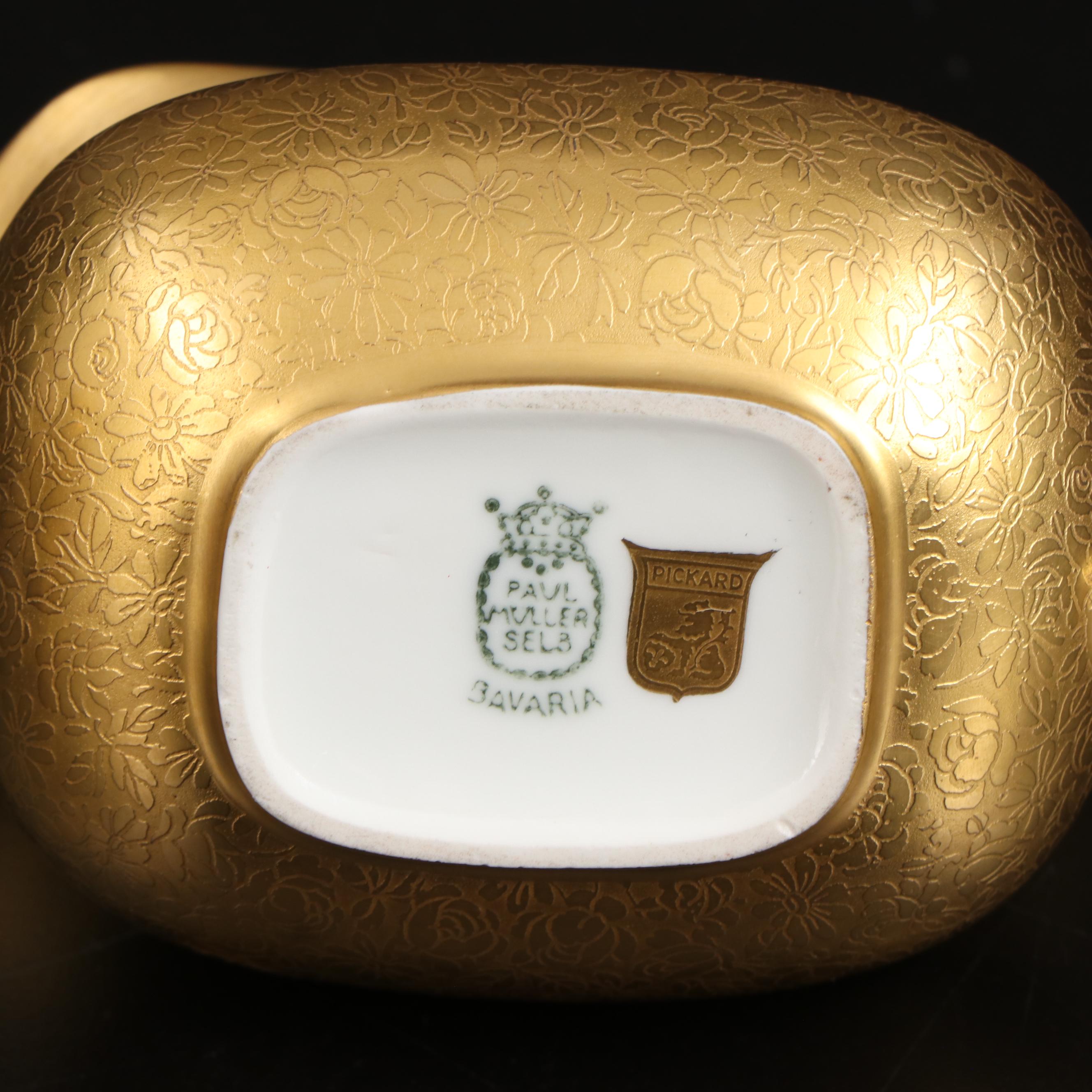 Pickard Cream and Sugar Set with Other Gold Encrusted Condensed Milk Jar