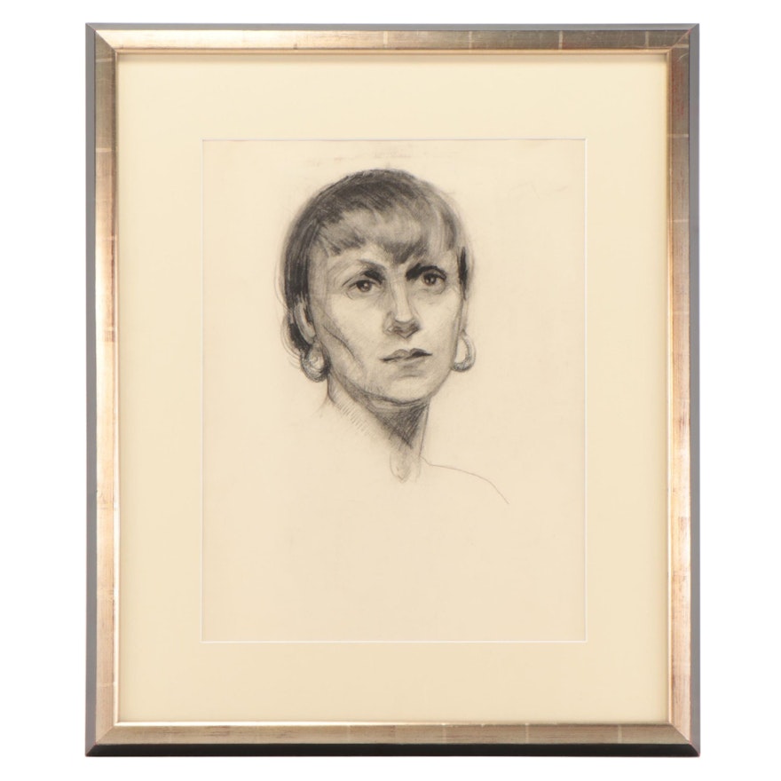Portrait Charcoal Drawing, Late 20th Century
