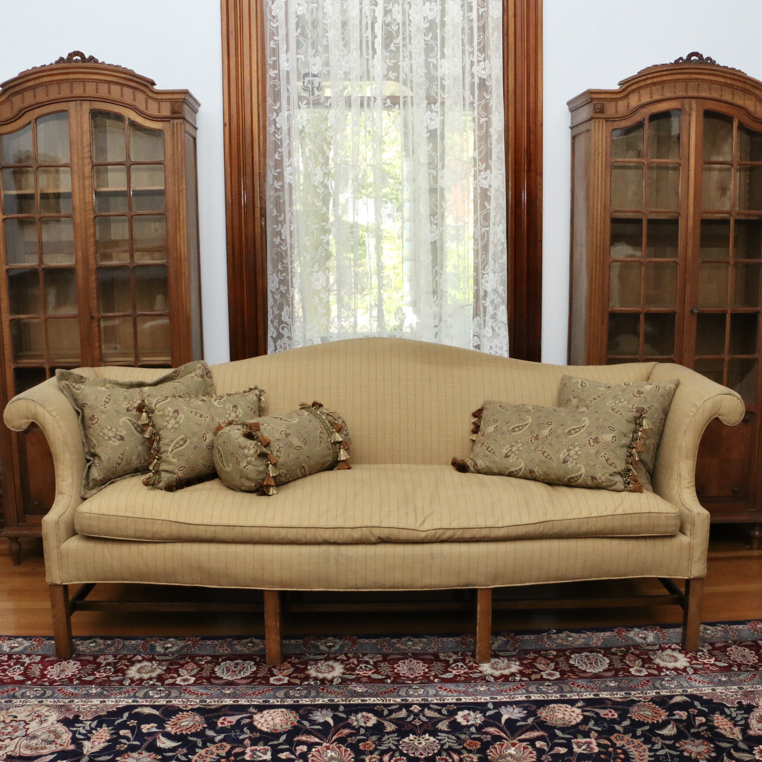 Baker Furniture Chippendale Style Camelback Sofa with Custom Pillows