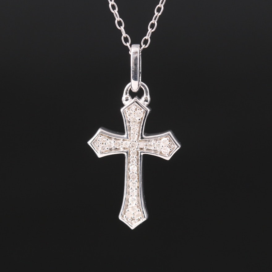 Sterling Diamond Cross Pendant Necklace