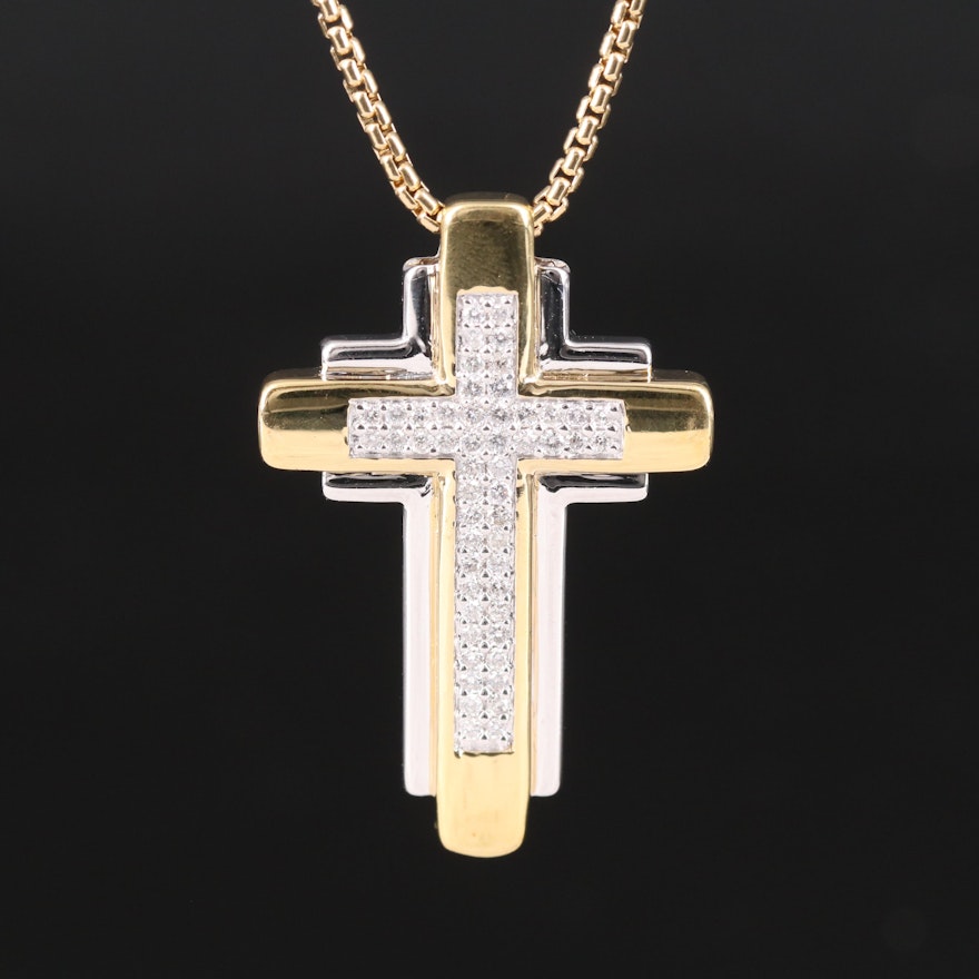 Sterling Diamond Cross Pendant Necklace