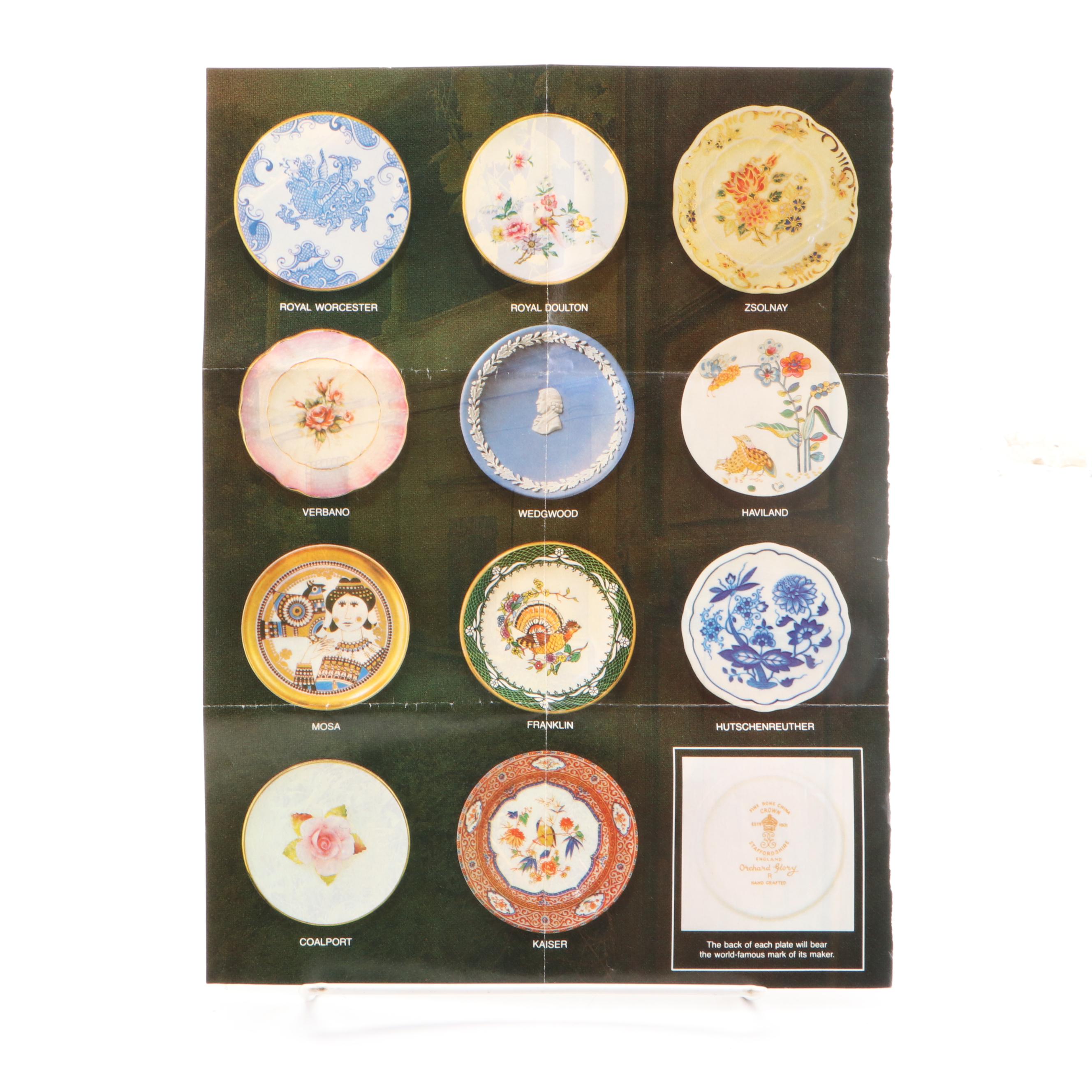 Royal Doulton and Other Miniature Porcelain Plates with Display Shelf