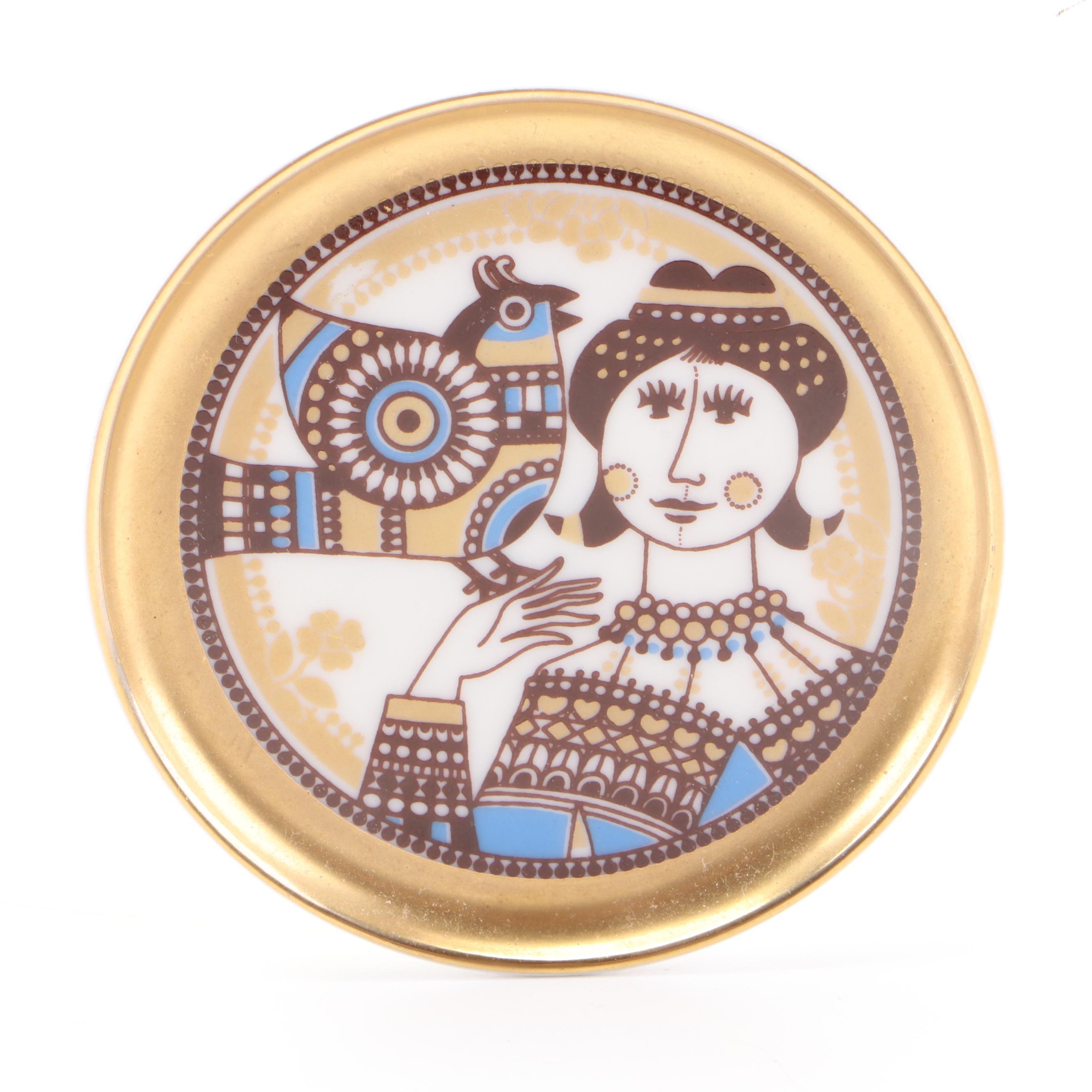 Royal Doulton and Other Miniature Porcelain Plates with Display Shelf