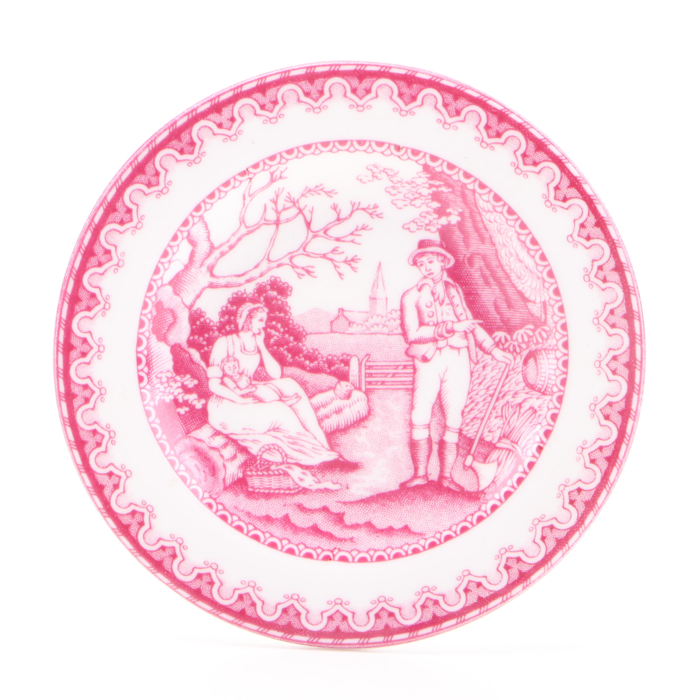 Royal Doulton and Other Miniature Porcelain Plates with Display Shelf