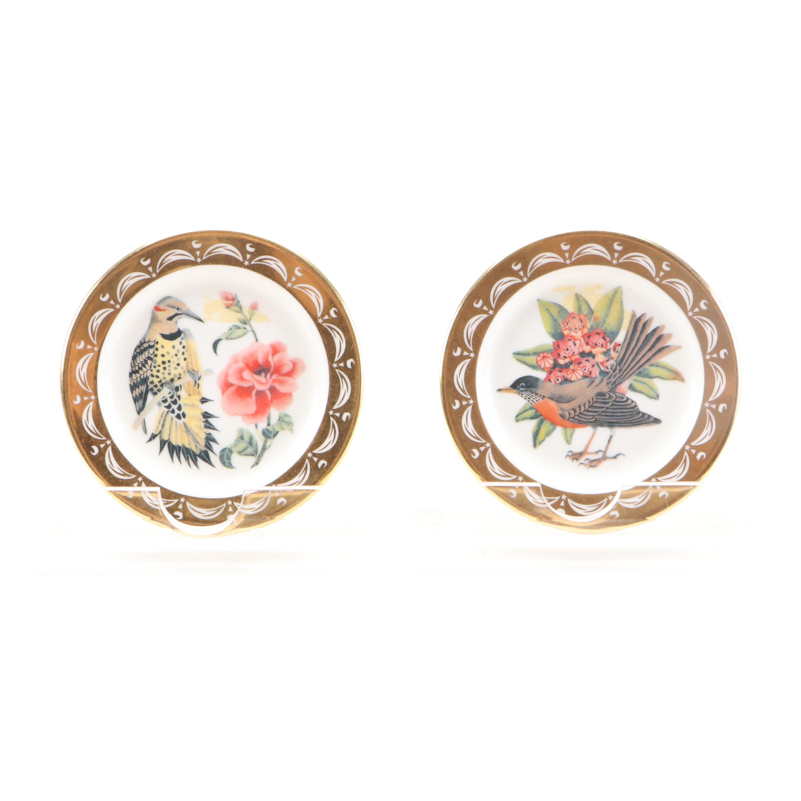 Royal Doulton and Other Miniature Porcelain Plates with Display Shelf