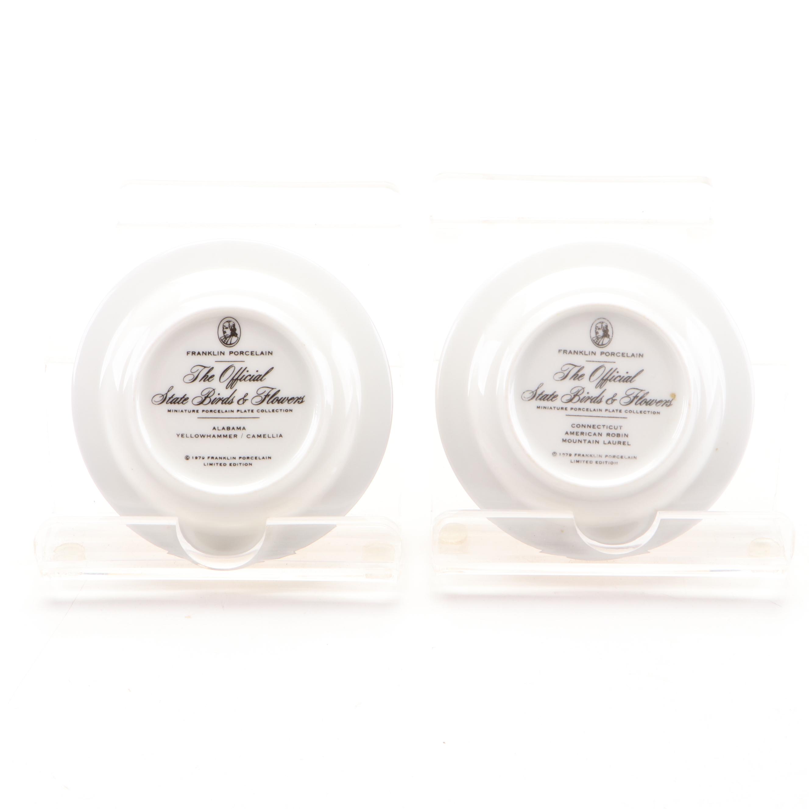 Royal Doulton and Other Miniature Porcelain Plates with Display Shelf