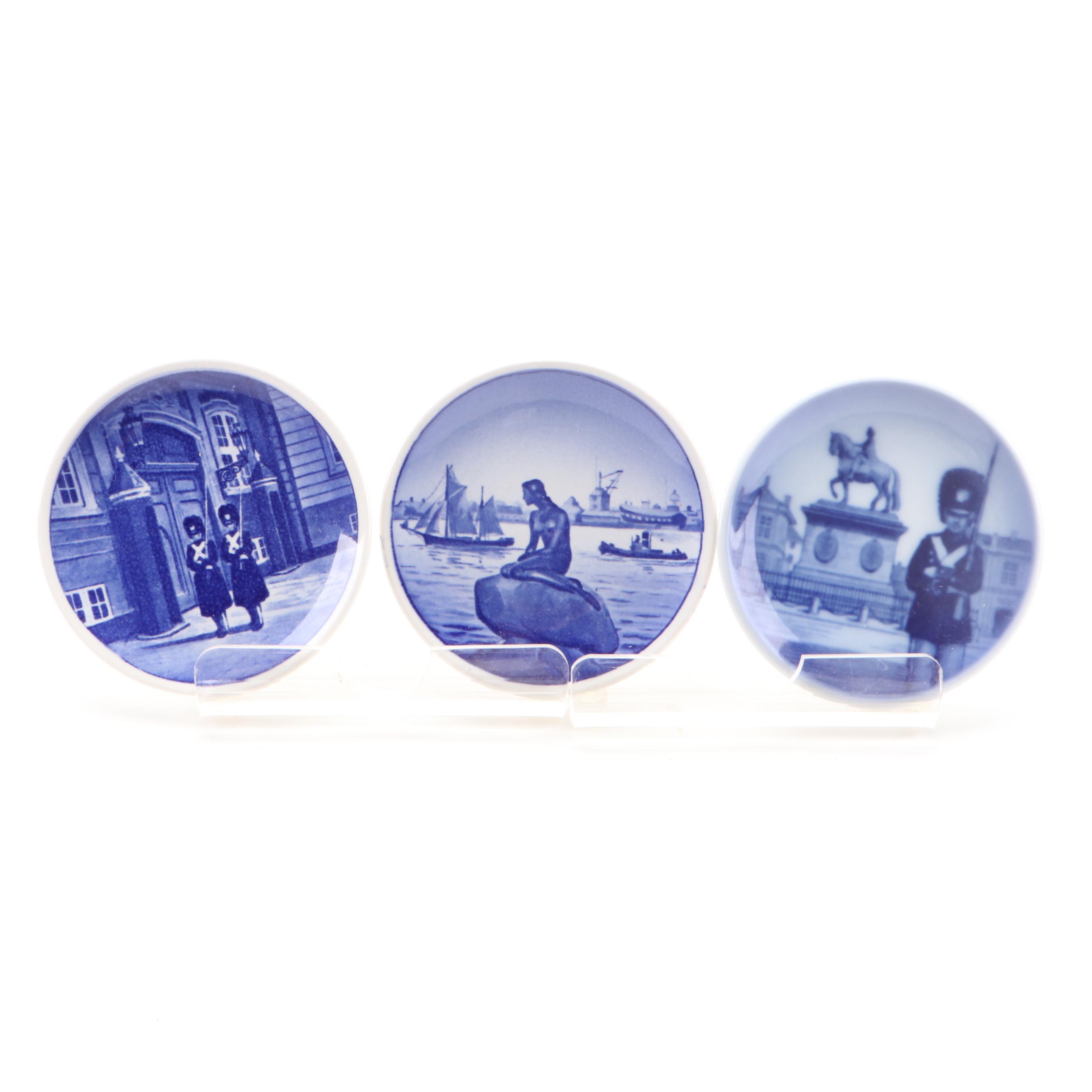 Royal Doulton and Other Miniature Porcelain Plates with Display Shelf