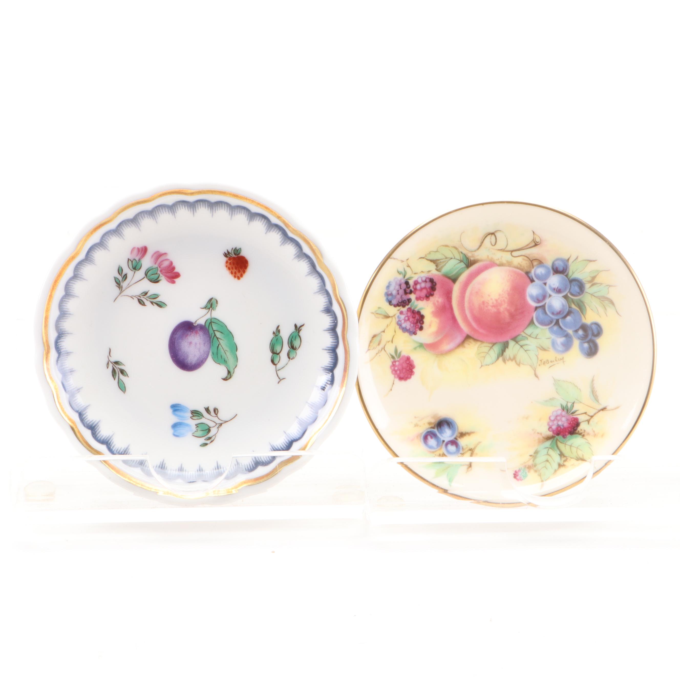 Royal Doulton and Other Miniature Porcelain Plates with Display Shelf