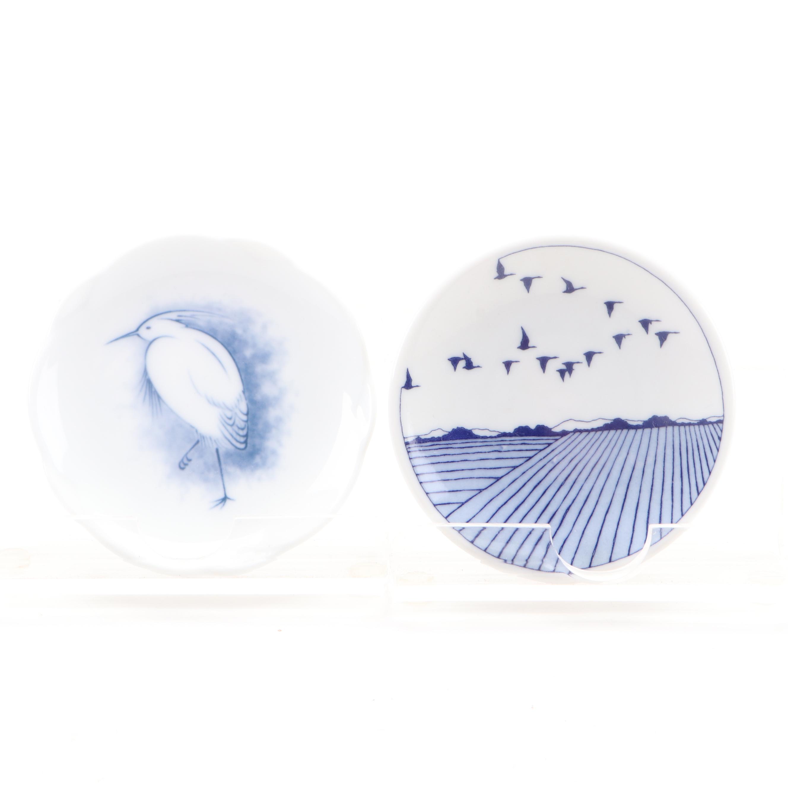 Royal Doulton and Other Miniature Porcelain Plates with Display Shelf