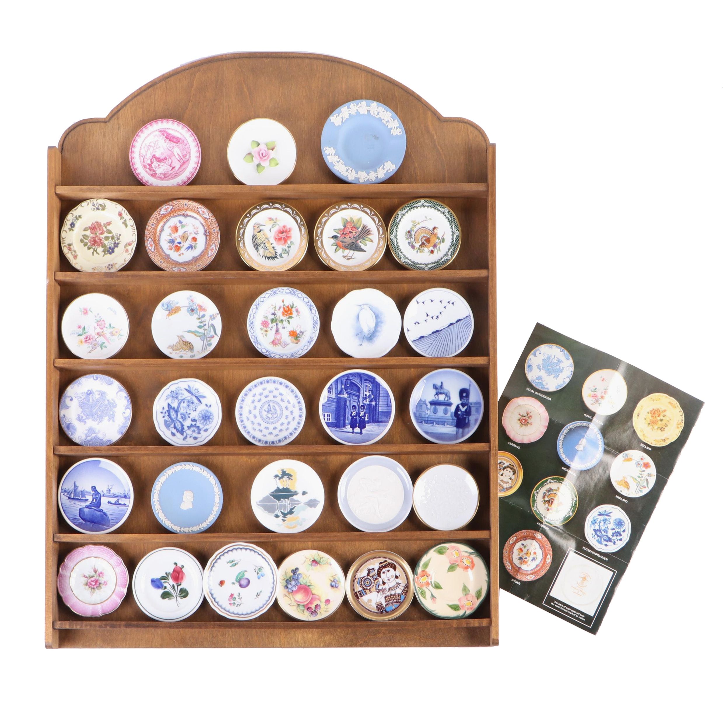 Royal Doulton and Other Miniature Porcelain Plates with Display Shelf