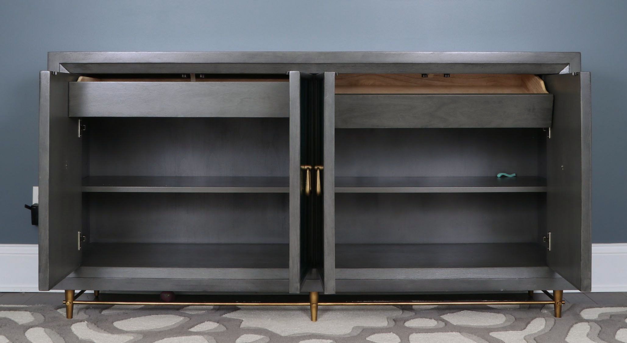Kravet Contemporary Painted Wood, Gilt Metal and Mirrored Four-Door Buffet