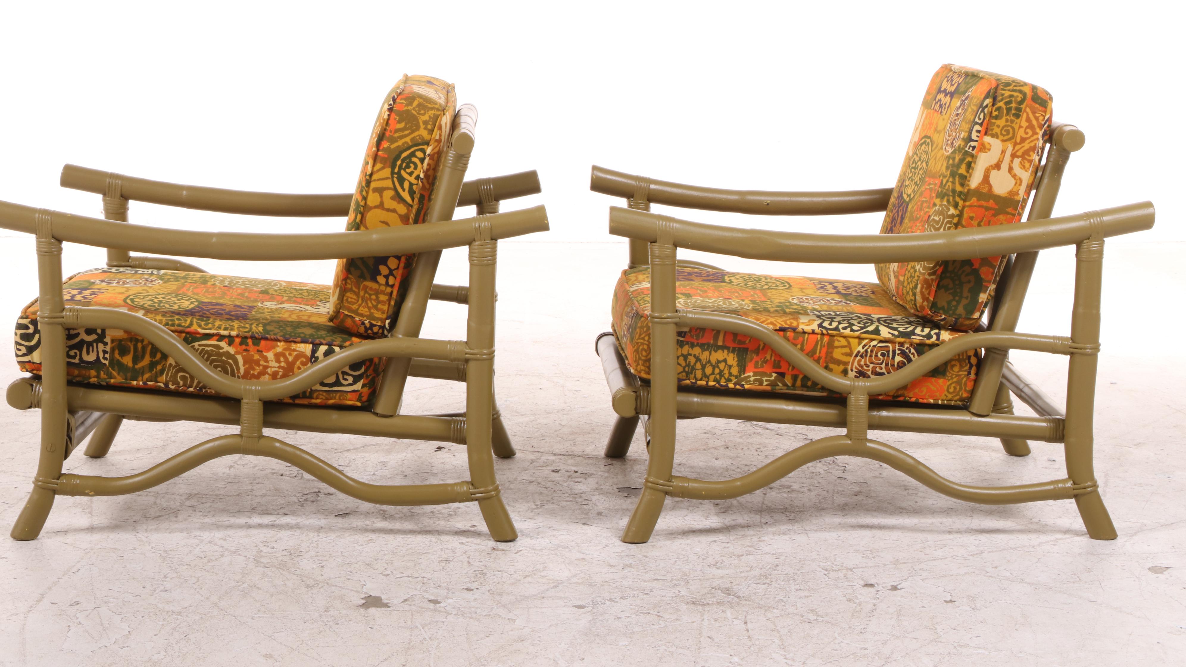 Pair of Mid Century Modern Painted Rattan Lounge Chairs