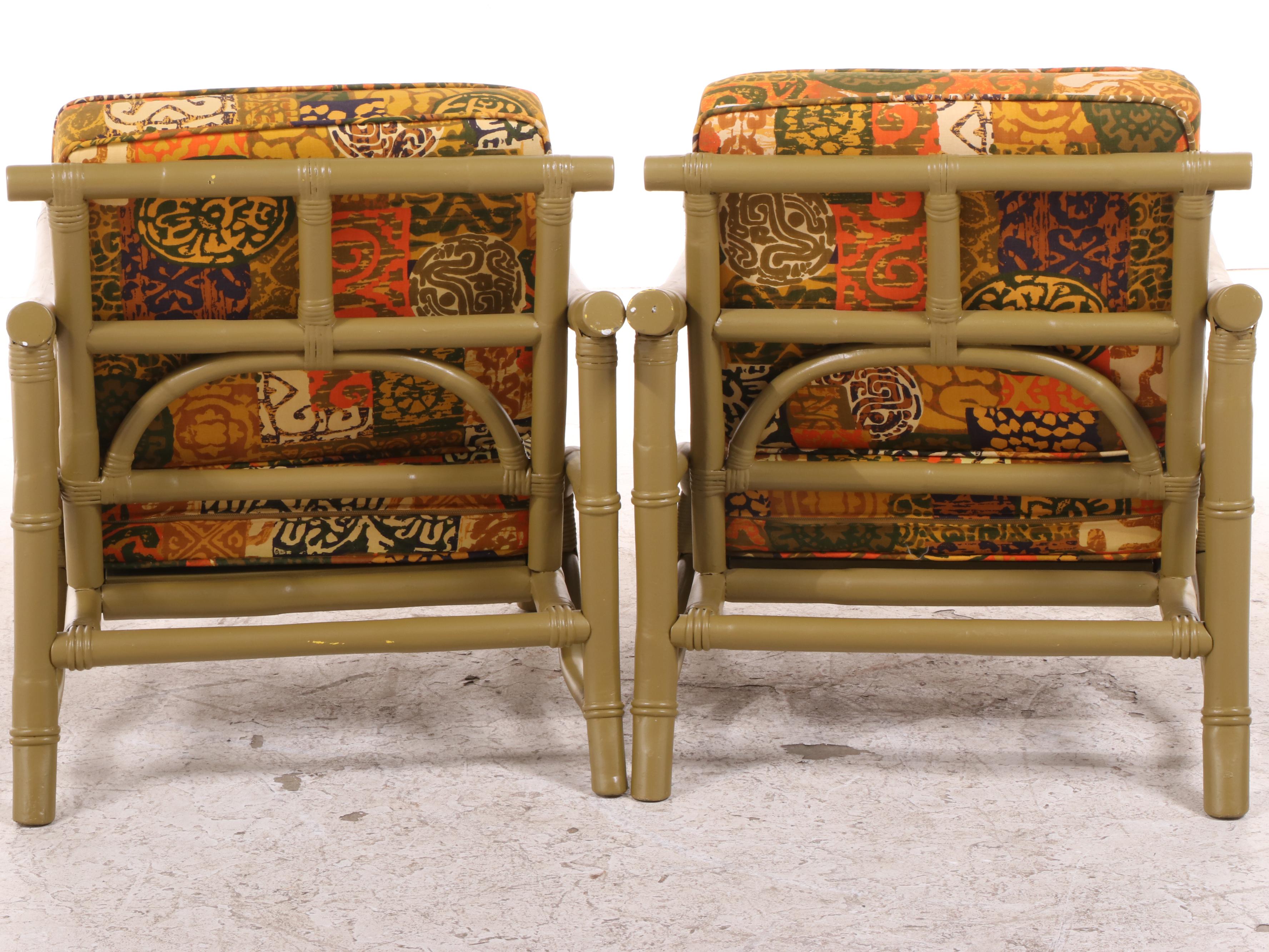 Pair of Mid Century Modern Painted Rattan Lounge Chairs