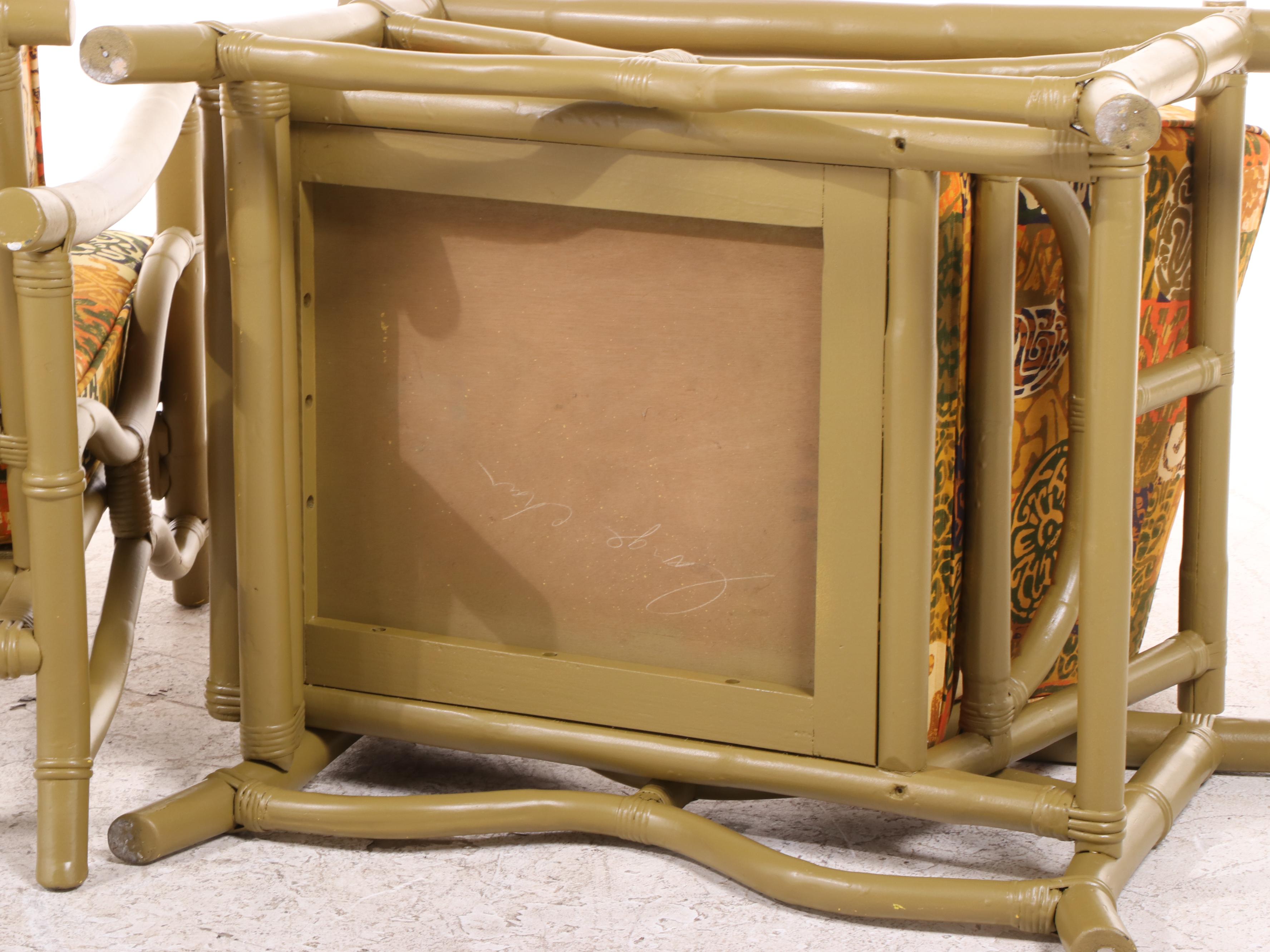 Pair of Mid Century Modern Painted Rattan Lounge Chairs