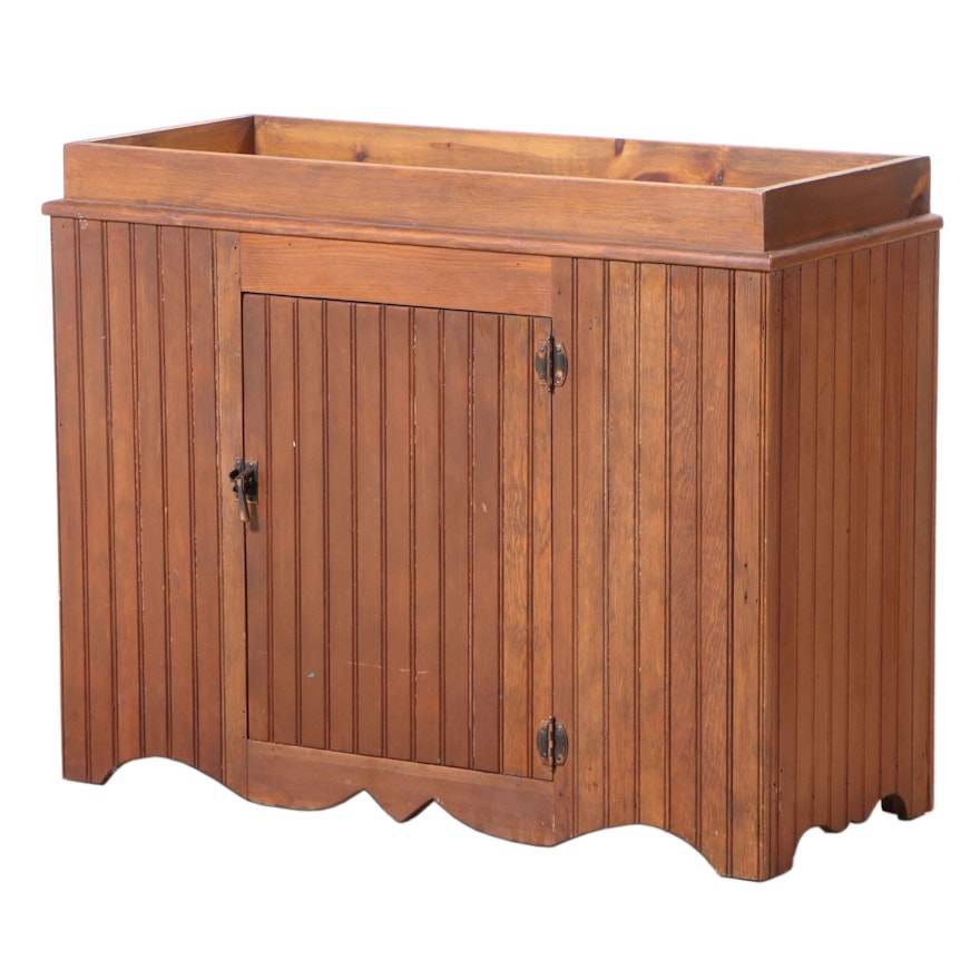 American Primitive Pine Beadboard Dry Sink, 20th Century