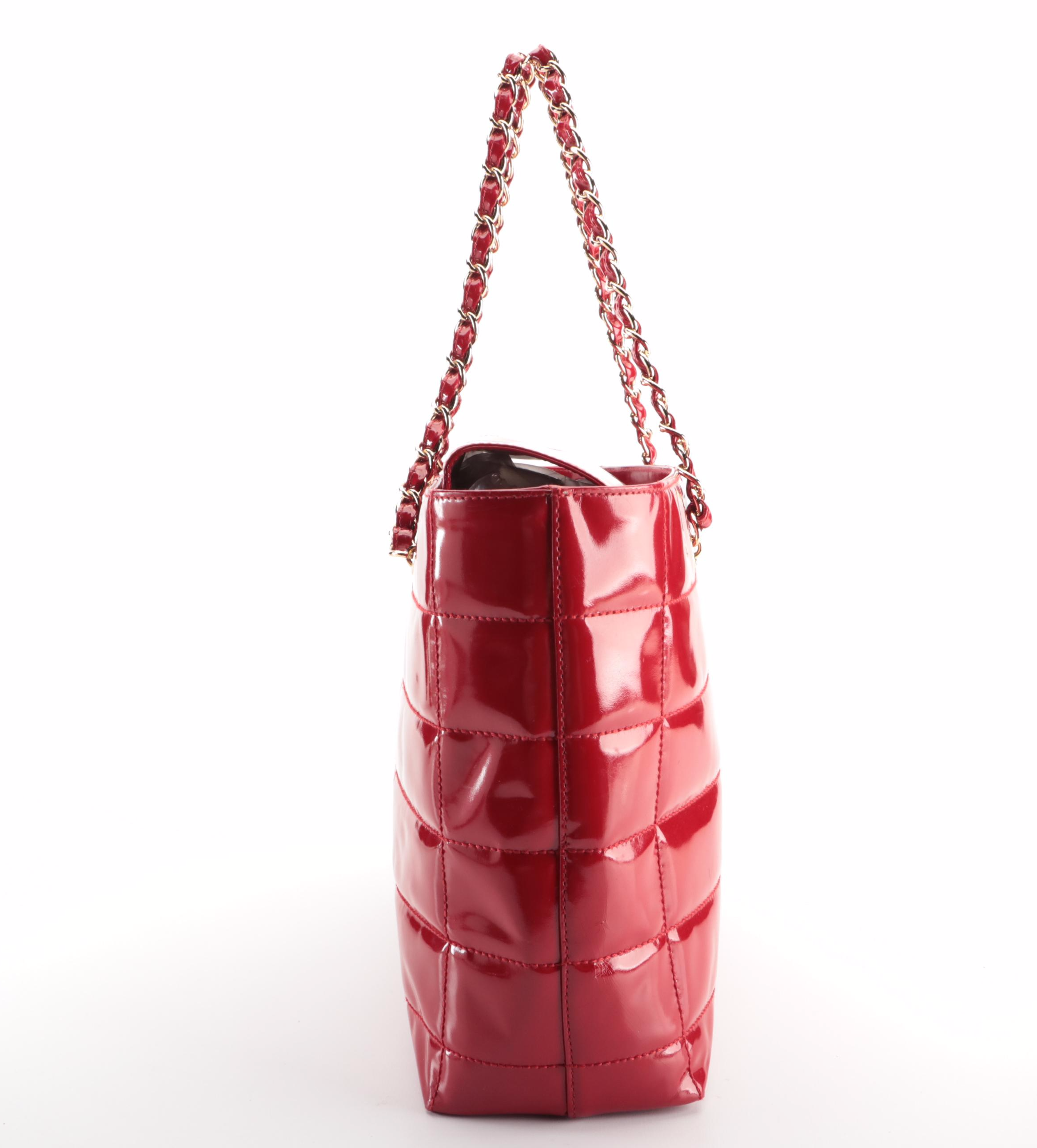 Chanel Chocolate Bar Tote Bag in Quilted Red Patent Leather
