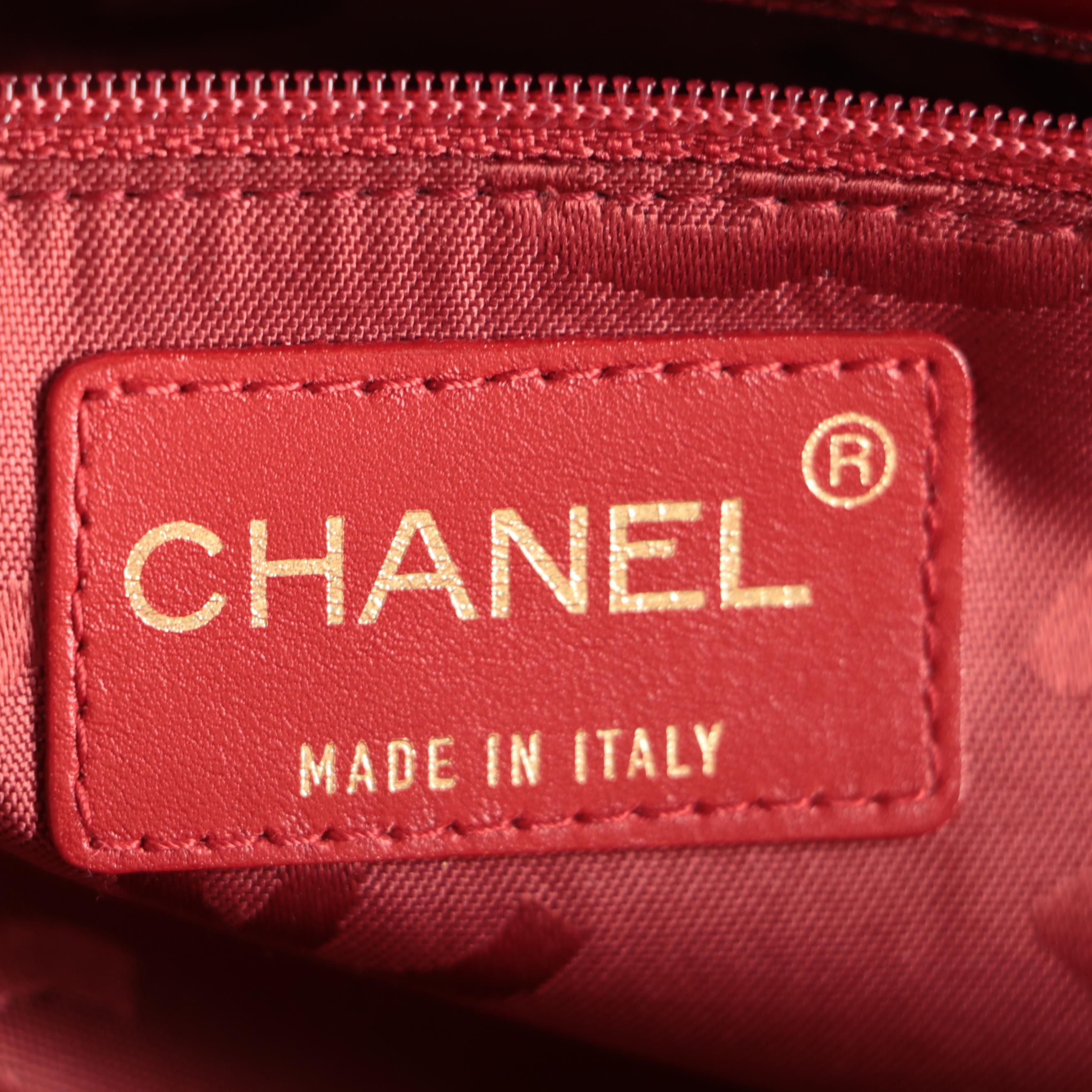 Chanel Chocolate Bar Tote Bag in Quilted Red Patent Leather