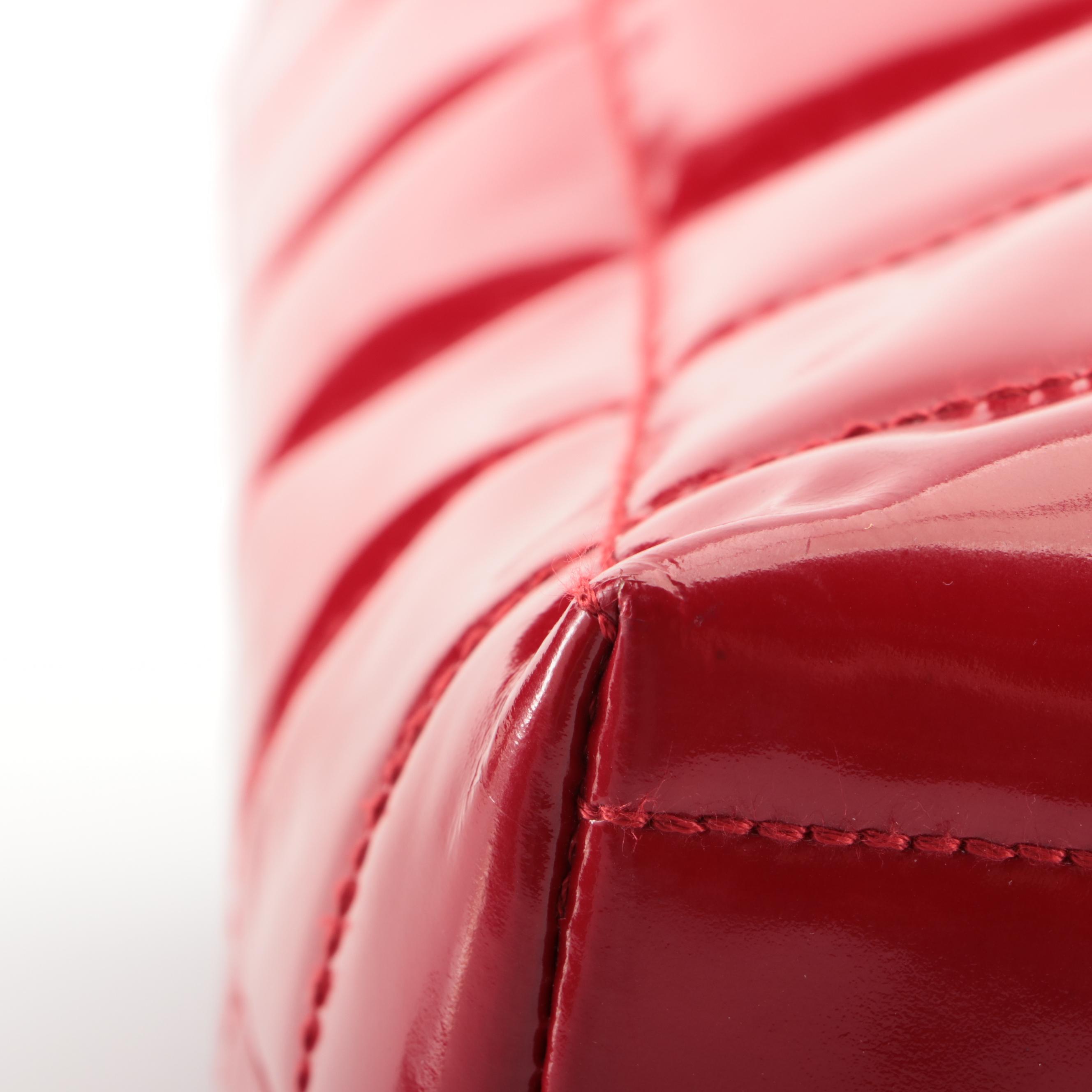 Chanel Chocolate Bar Tote Bag in Quilted Red Patent Leather