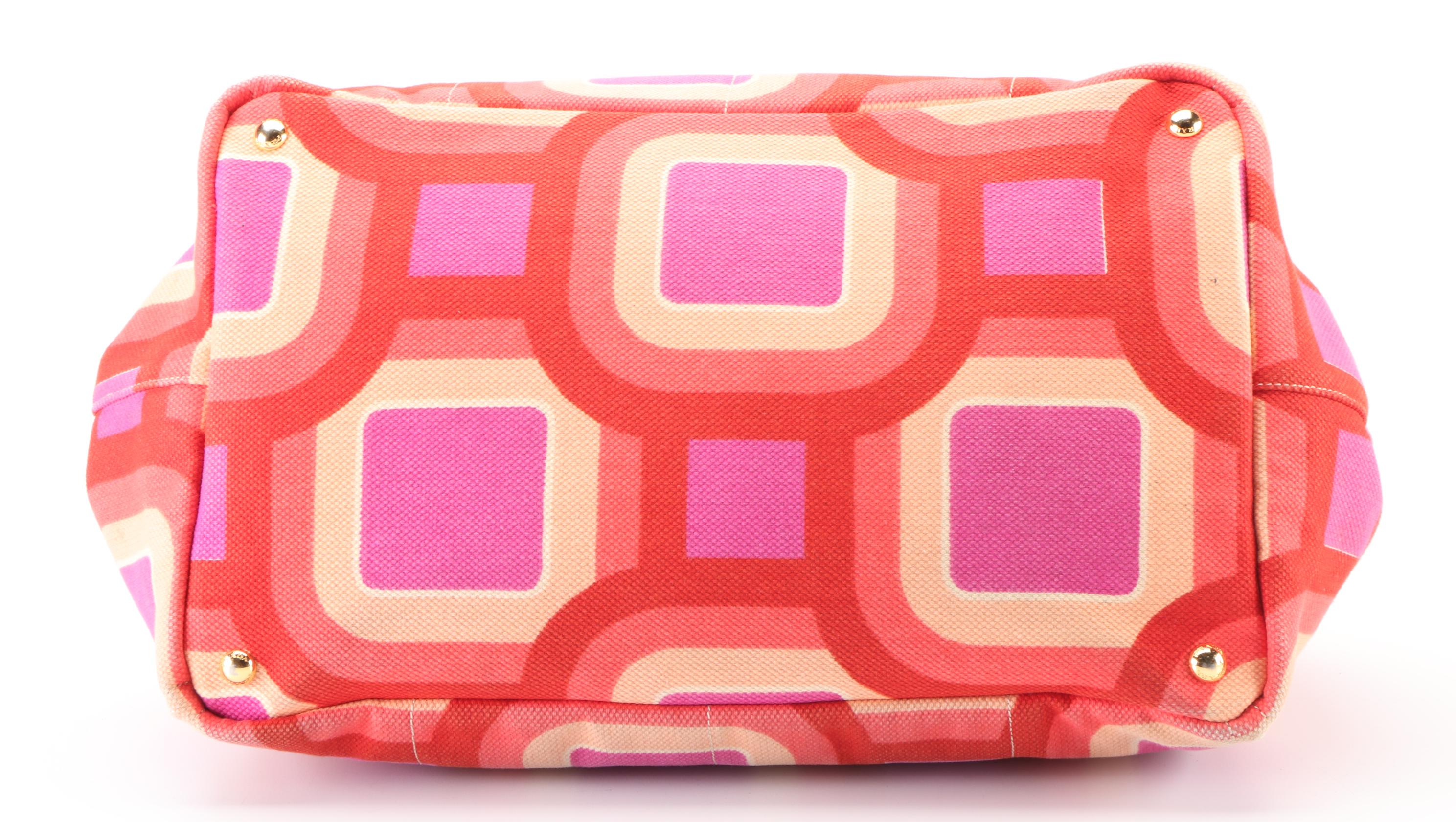 Prada Canapa Stampata Tote Bag in Pink/Red/Multicolor Geometric Print Canvas