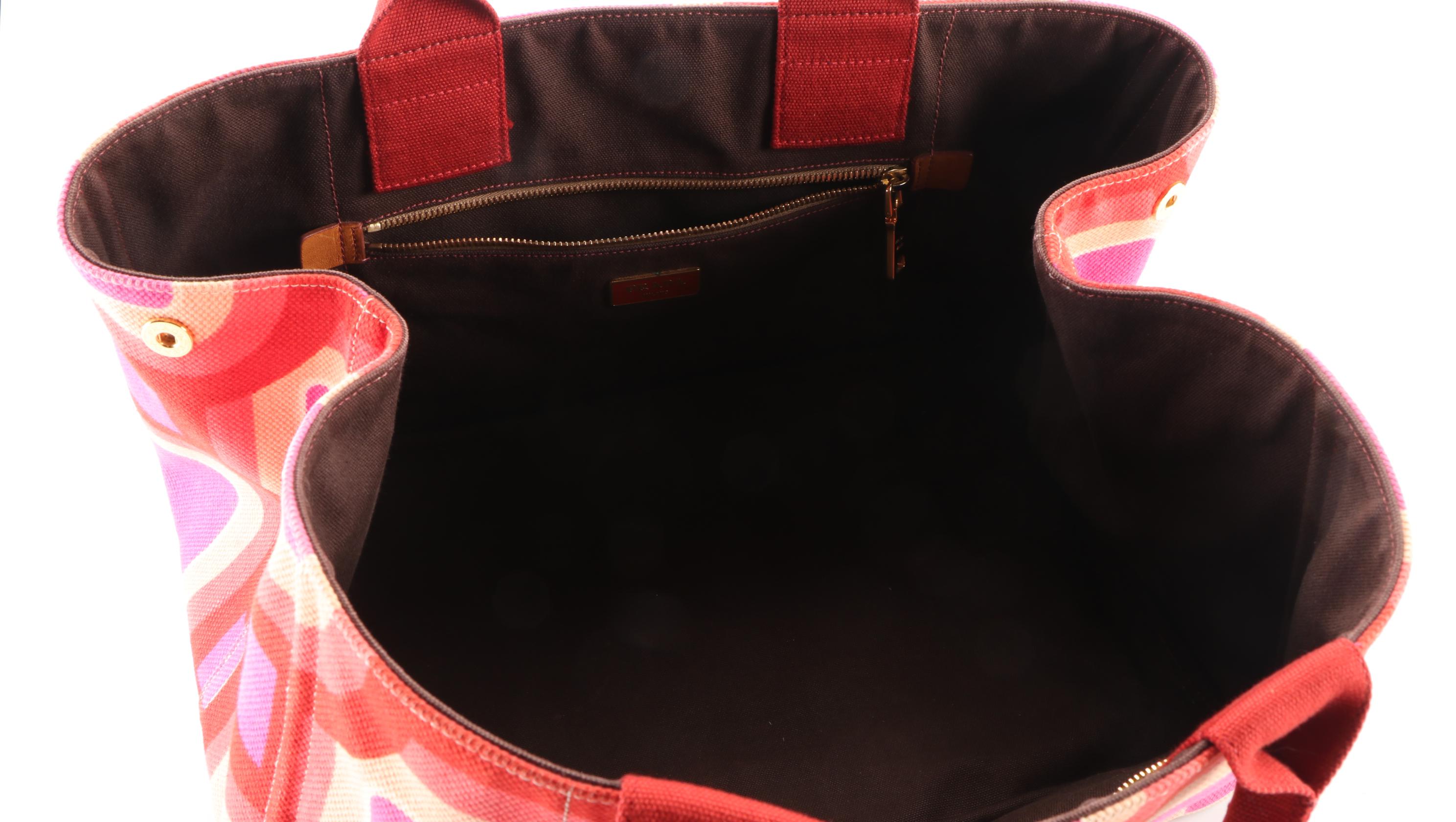 Prada Canapa Stampata Tote Bag in Pink/Red/Multicolor Geometric Print Canvas
