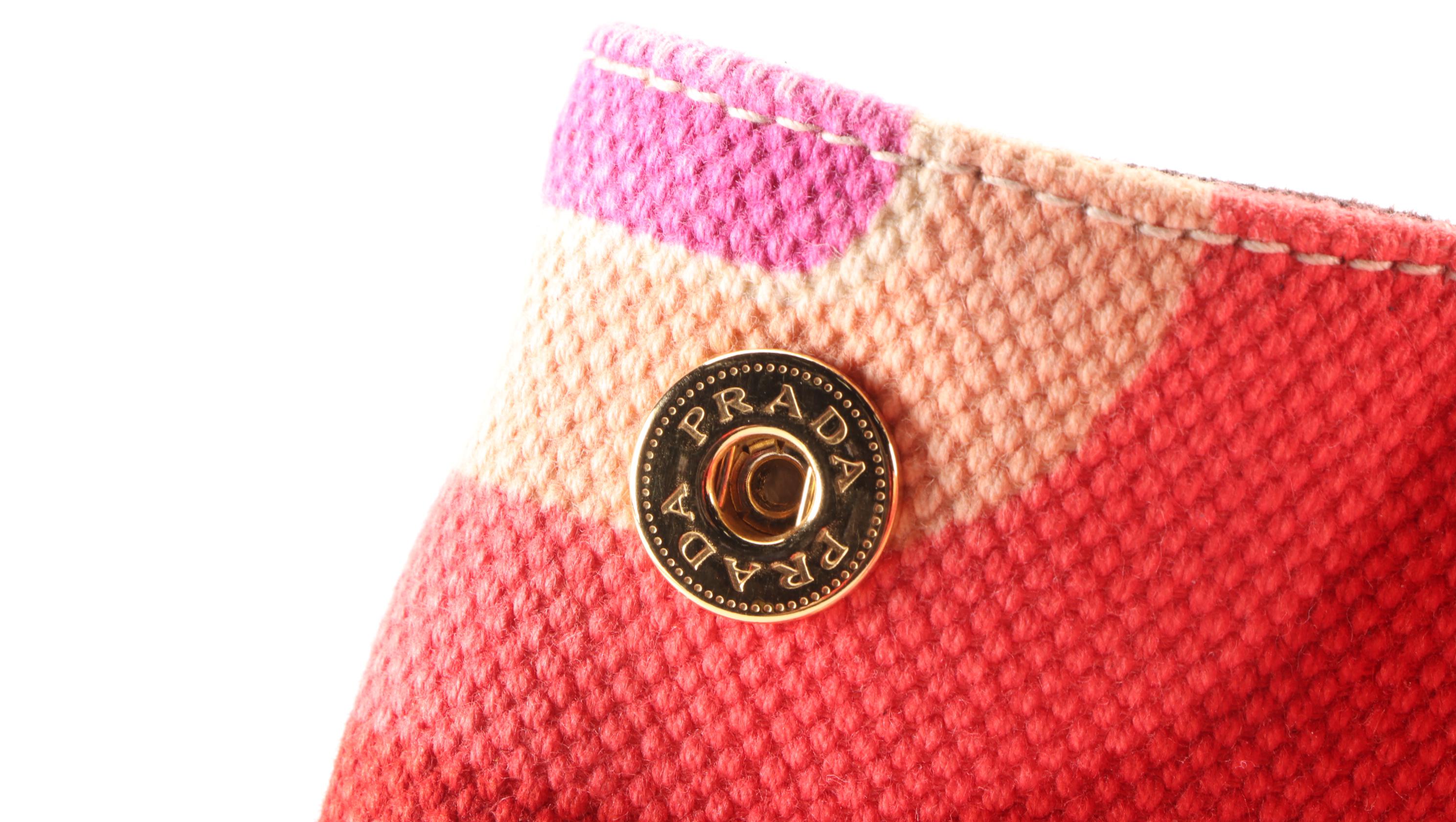 Prada Canapa Stampata Tote Bag in Pink/Red/Multicolor Geometric Print Canvas