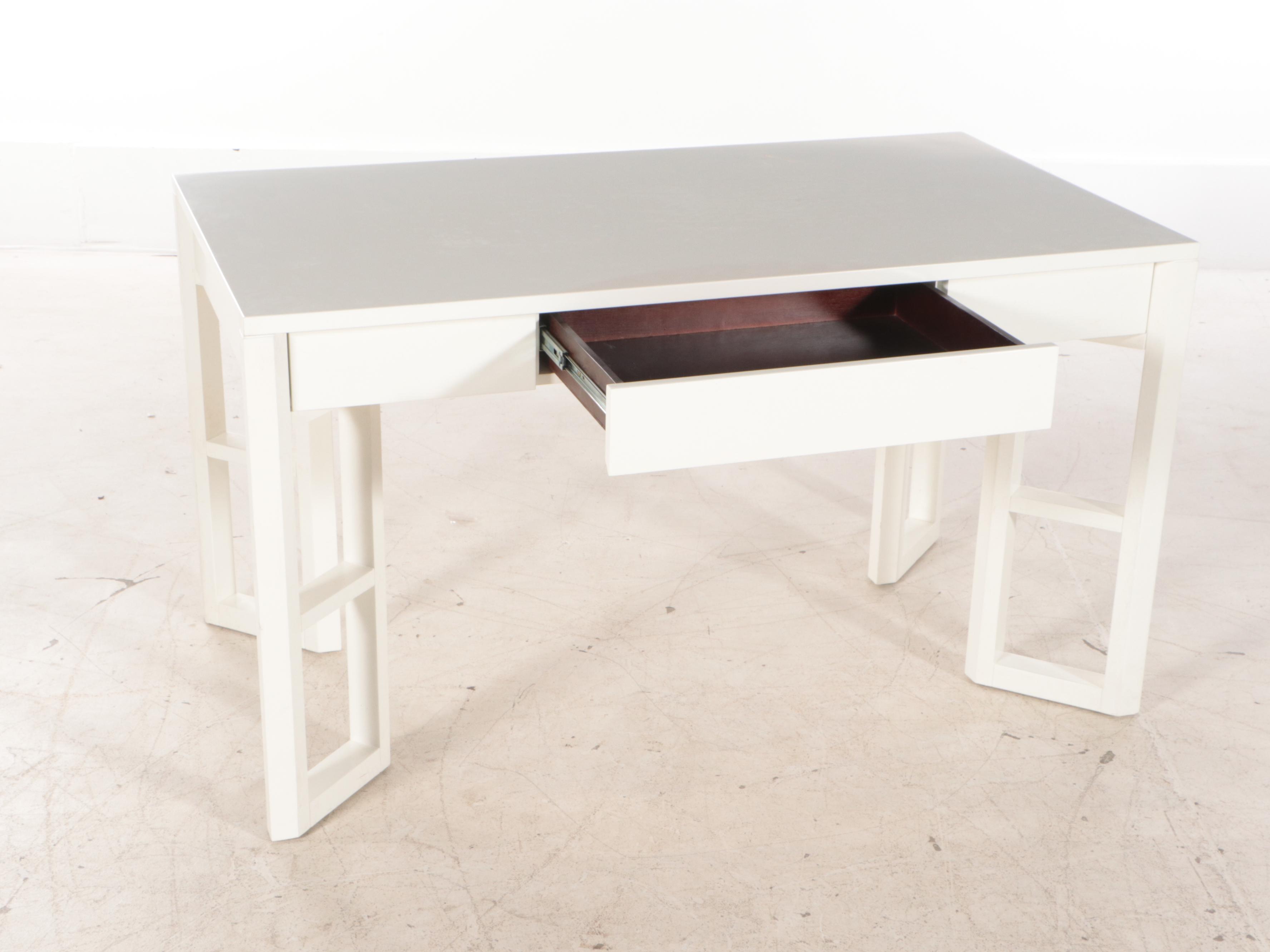 White-Painted Wood Desk with Bookcase