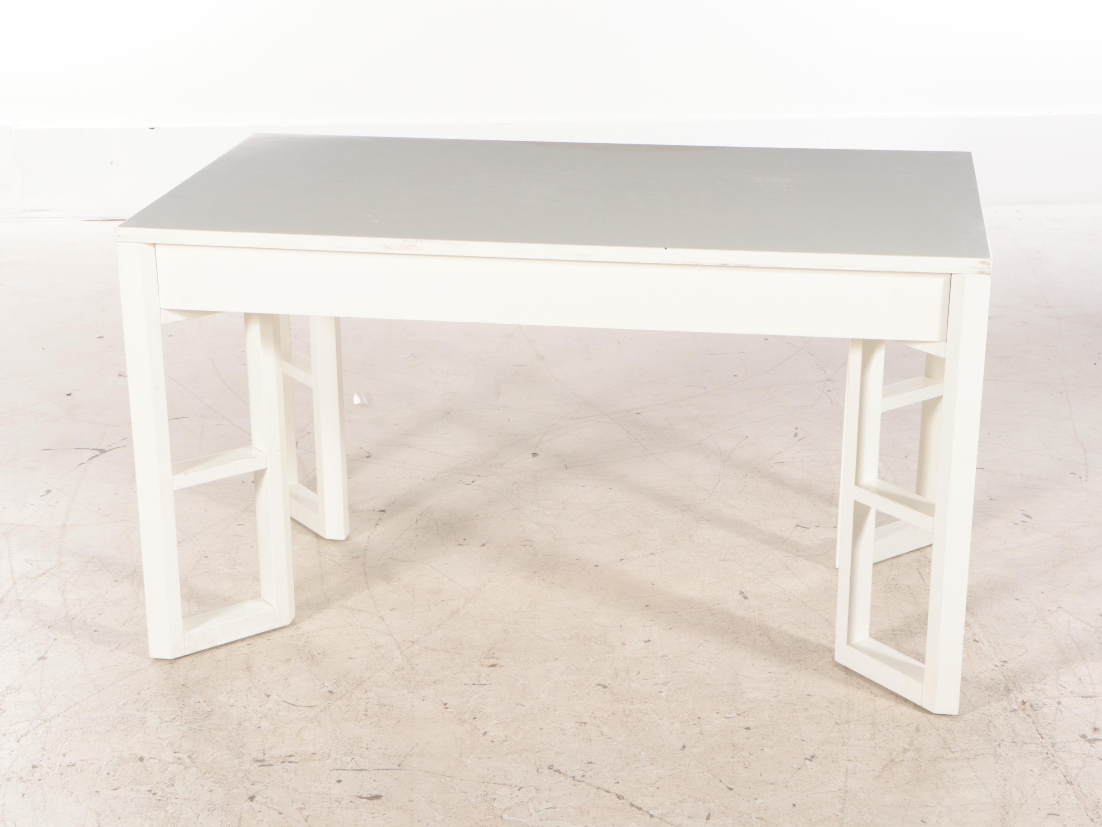 White-Painted Wood Desk with Bookcase