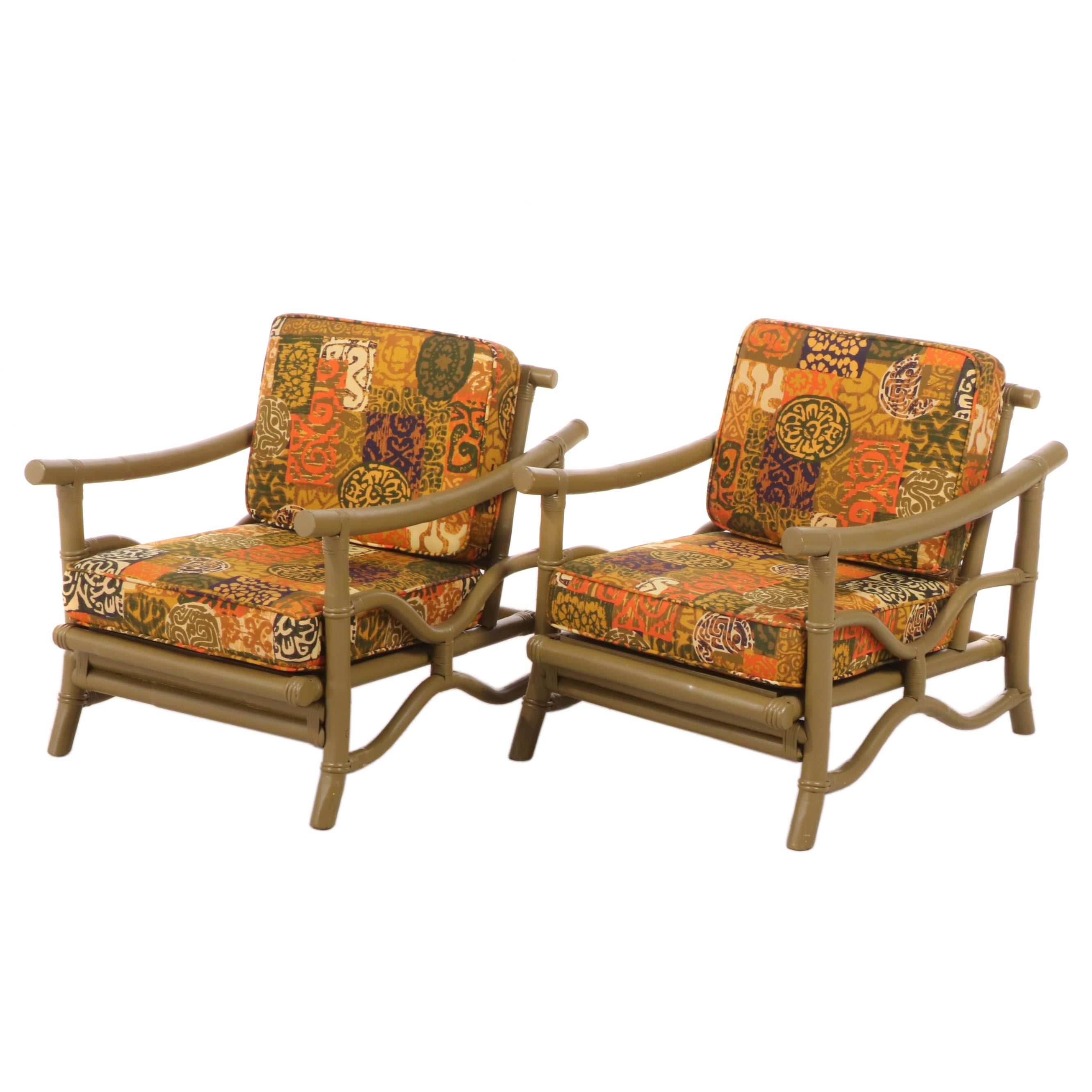 Pair of Mid Century Modern Painted Rattan Lounge Chairs