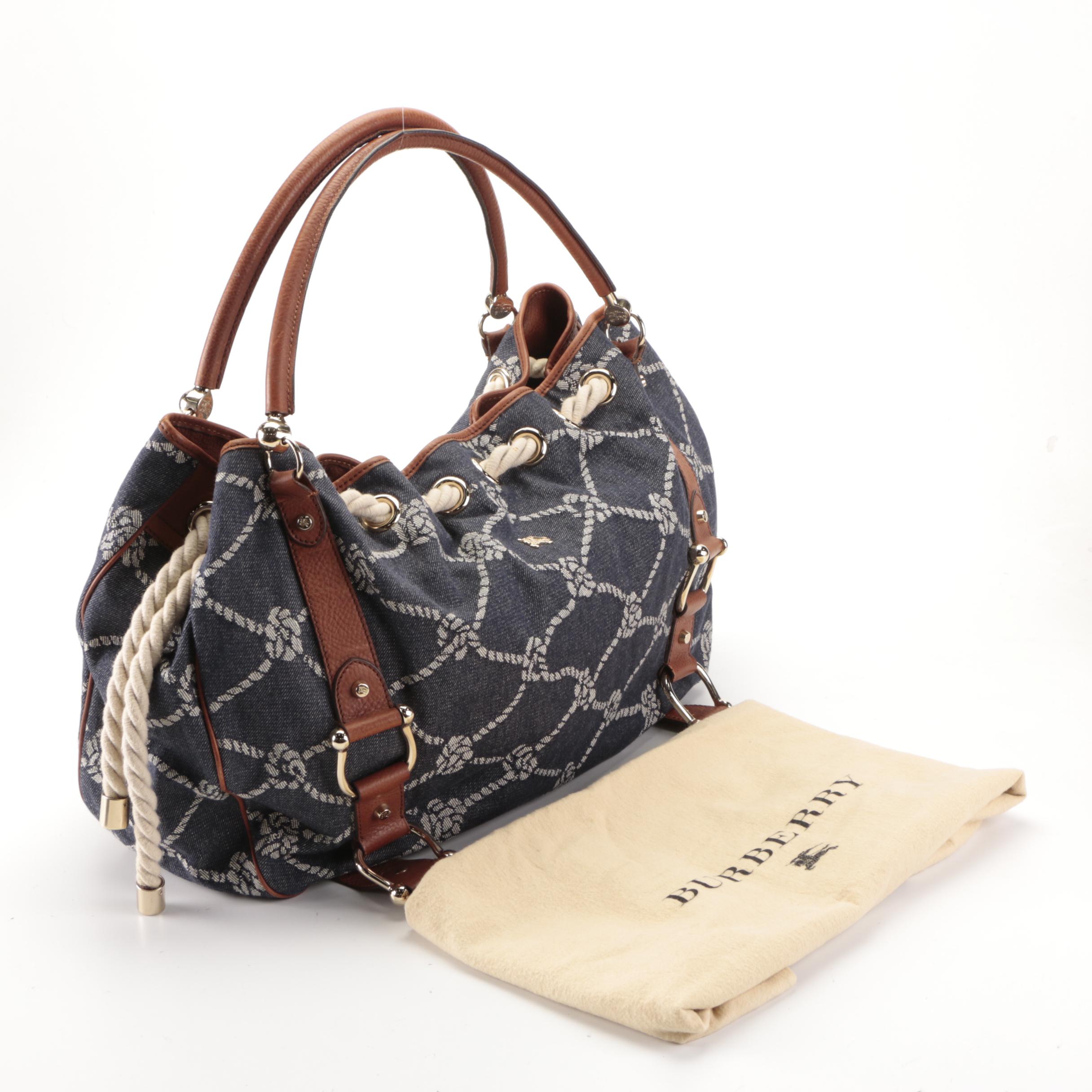 Burberry Large Tote Bag in Rope Knot Denim with Leather Trim