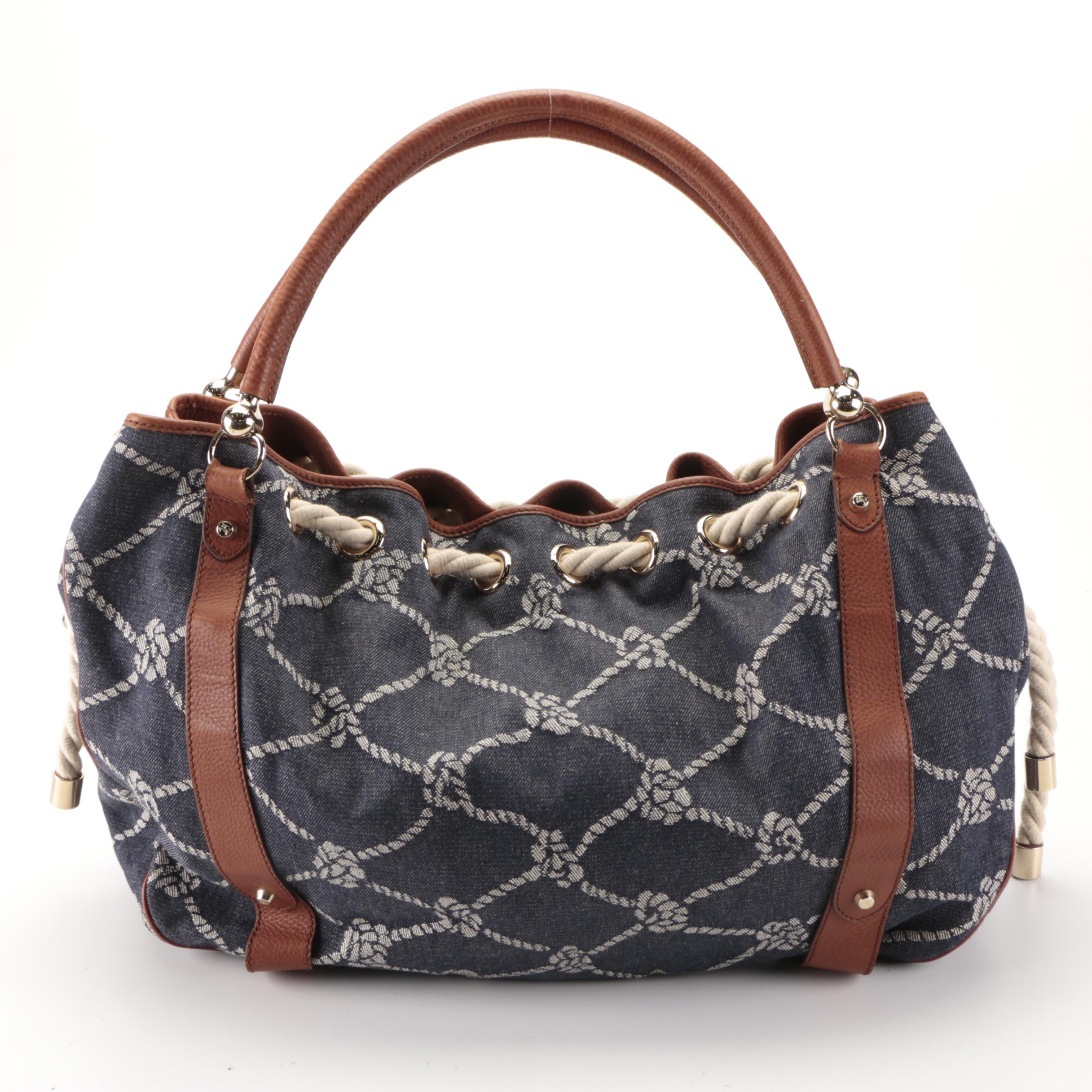 Burberry Large Tote Bag in Rope Knot Denim with Leather Trim