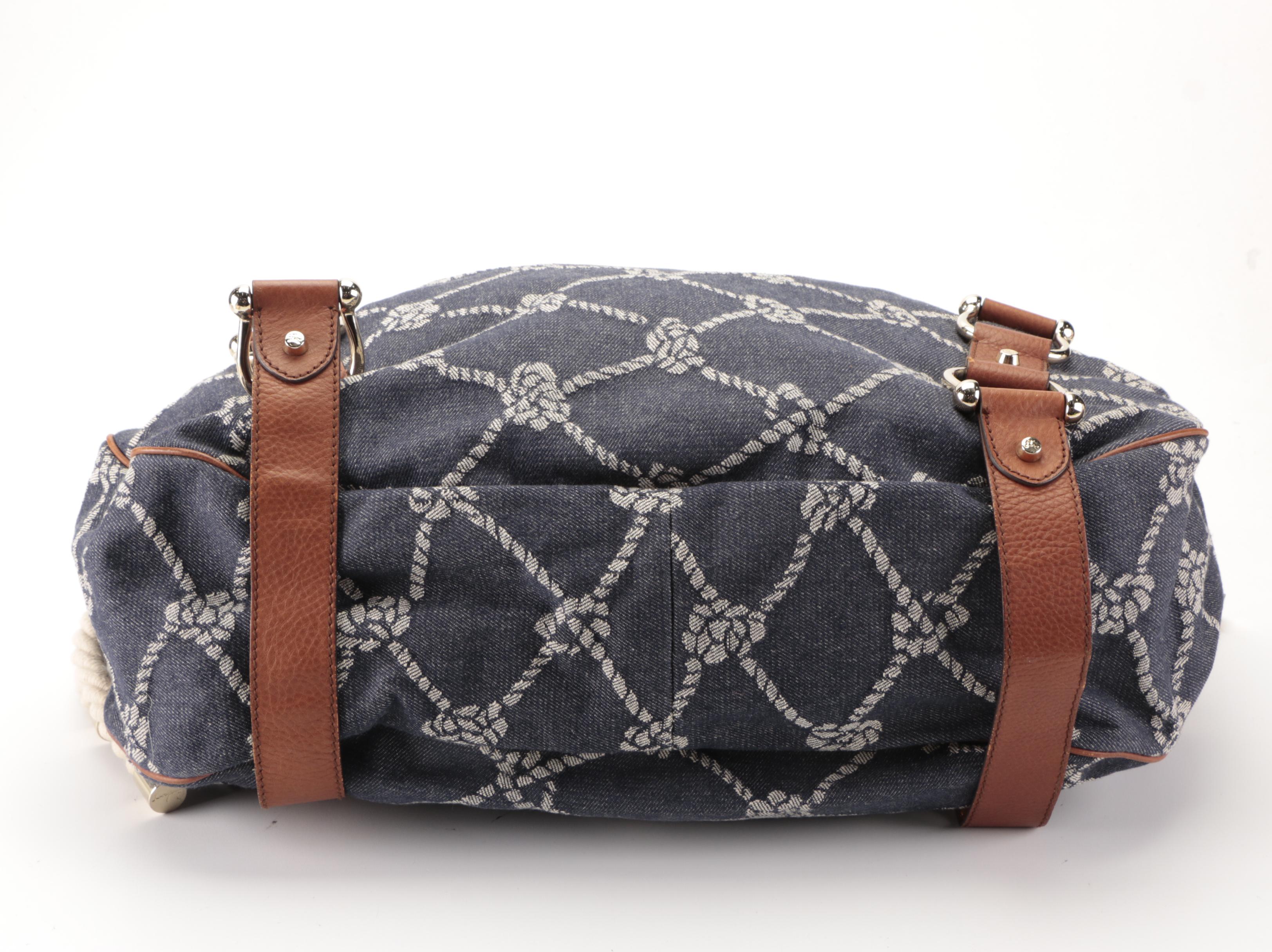 Burberry Large Tote Bag in Rope Knot Denim with Leather Trim