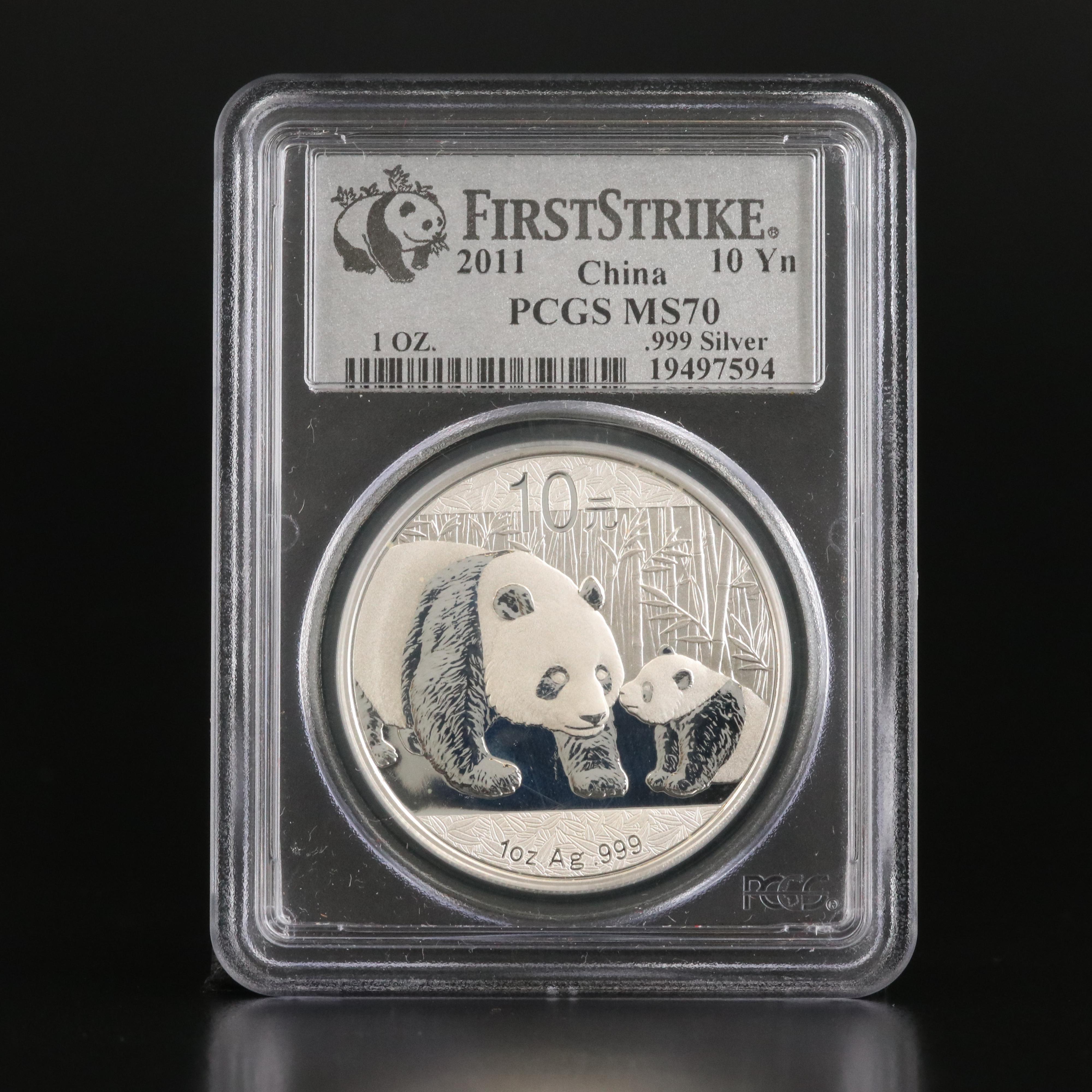 PCGS Graded MS70 First Strike 2011 China Panda 10 Yuan Silver Coin