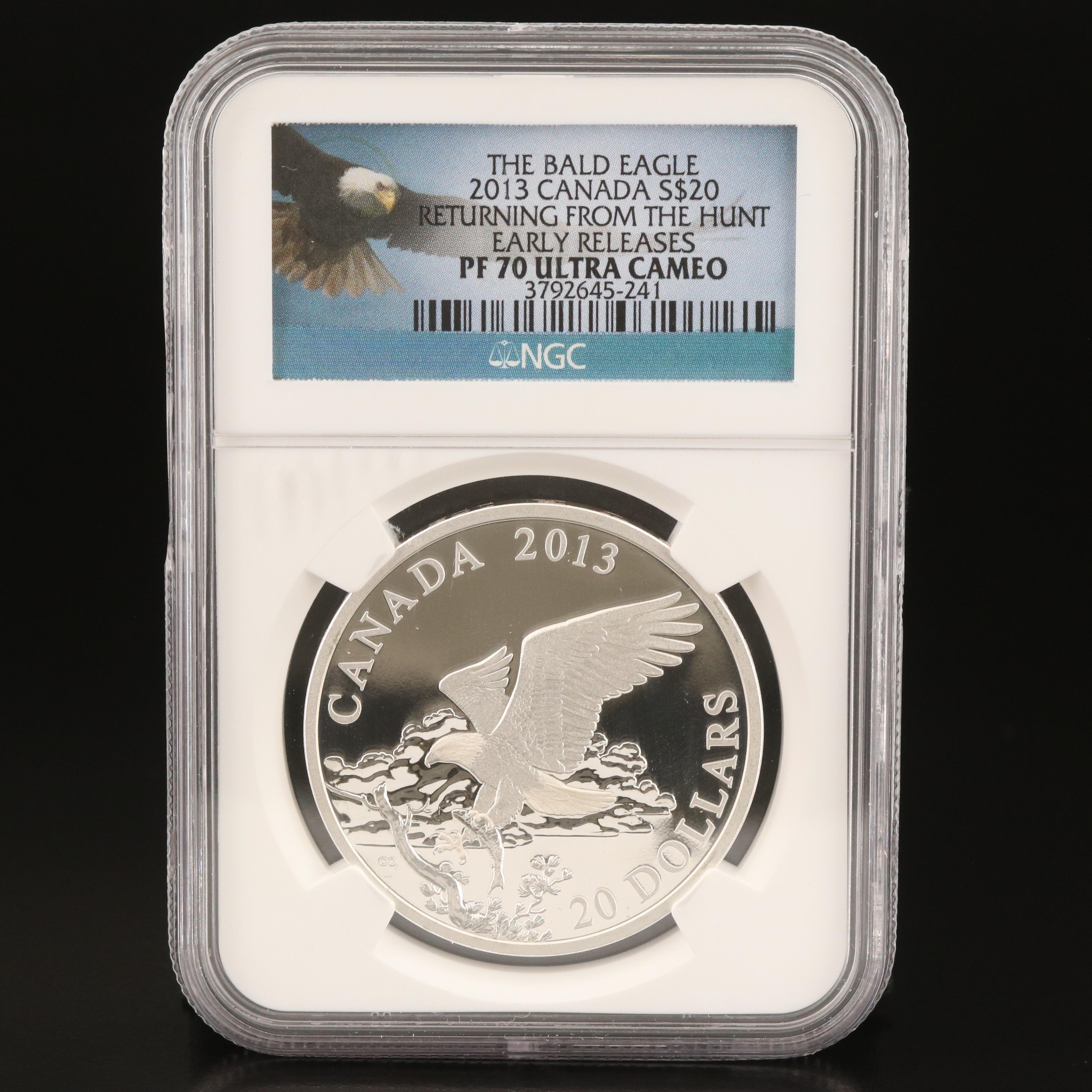 PCGS Graded PF70 Ultra Cameo 2013 Canadian $20 Silver Coin